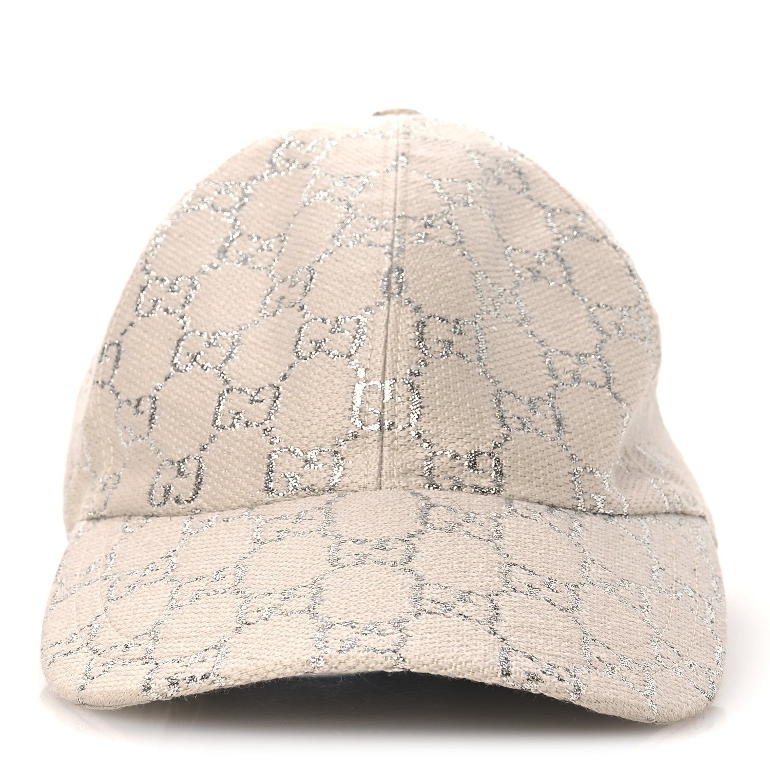 Canvas Lame GG Monogram Rush Baseball Hat M Gardenia Silver