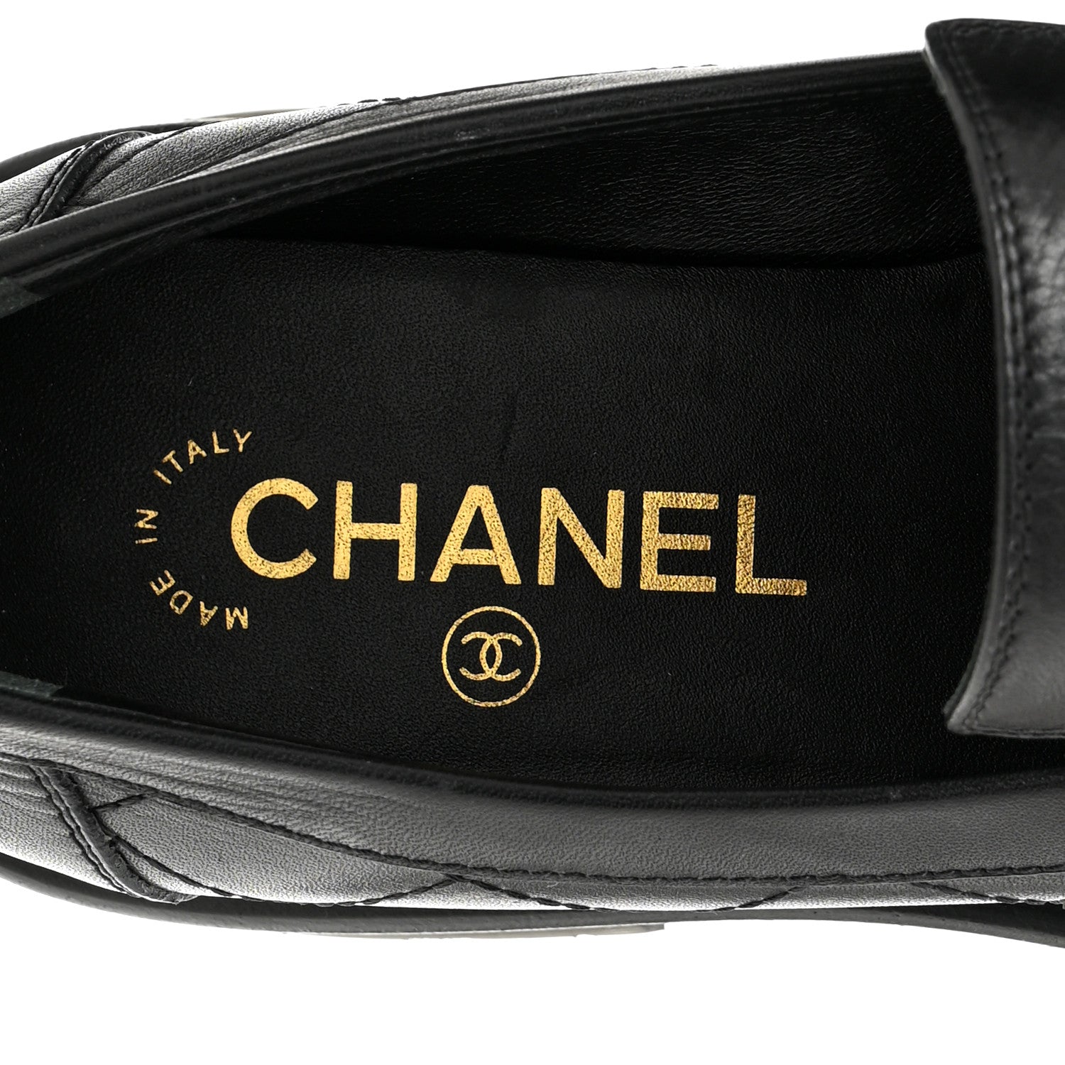 Calfskin Quilted CC Mocassin Loafers 37 Black
