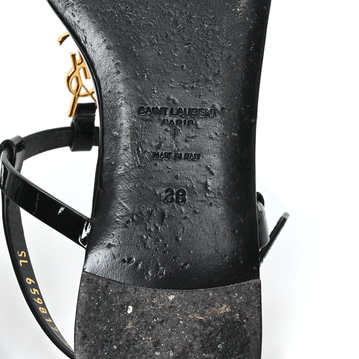 Patent Calfskin Cassandra Monogram Sandals 38 Black