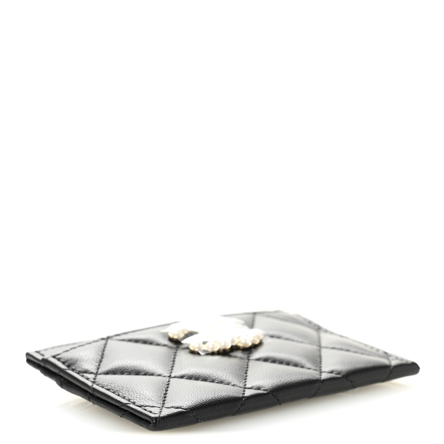 Lambskin Quilted Pearl CC Chanel Card Holder Black
