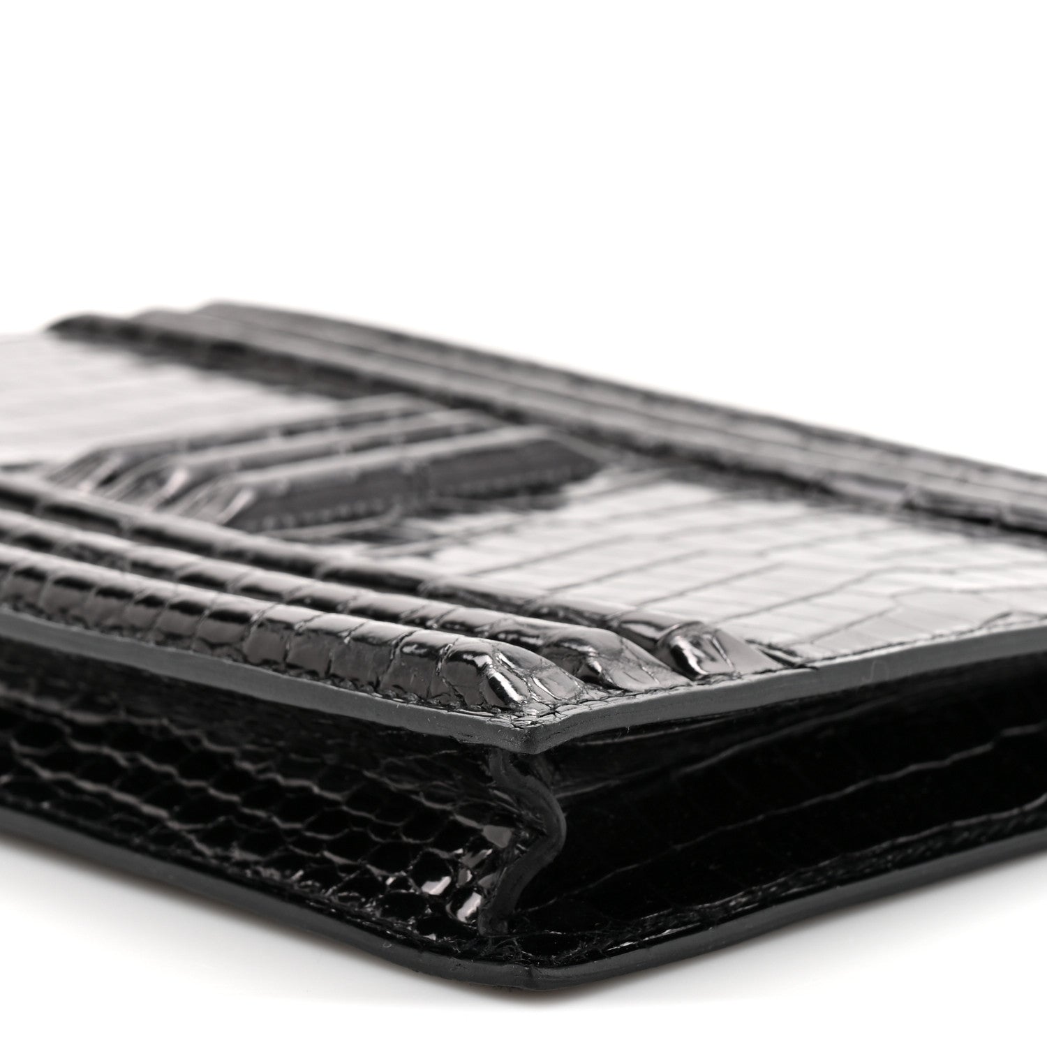 Shiny Porosus Crocodile Lisse Kelly Cadena Clutch Black