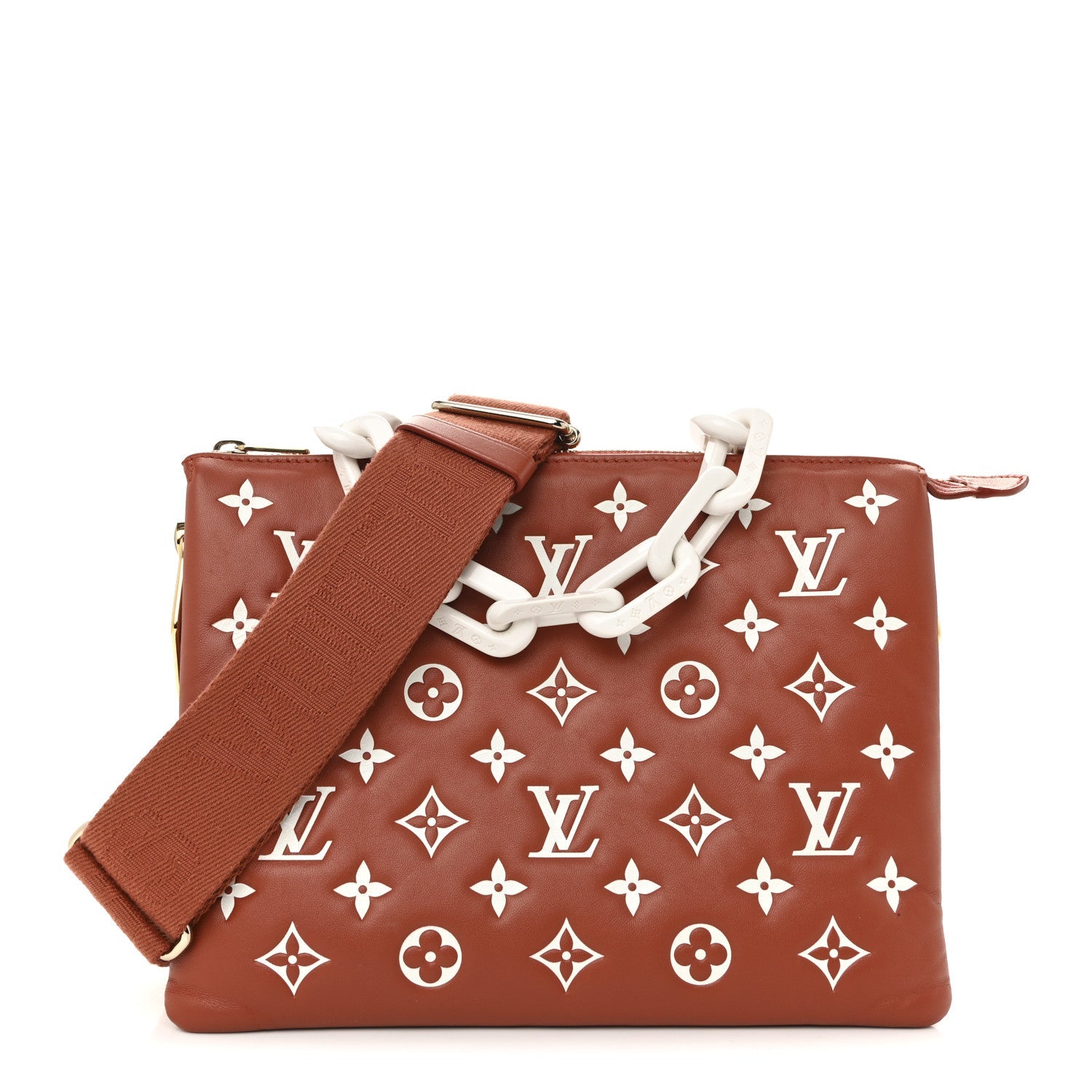Lambskin Embossed Monogram Coussin PM Terracotta Brown