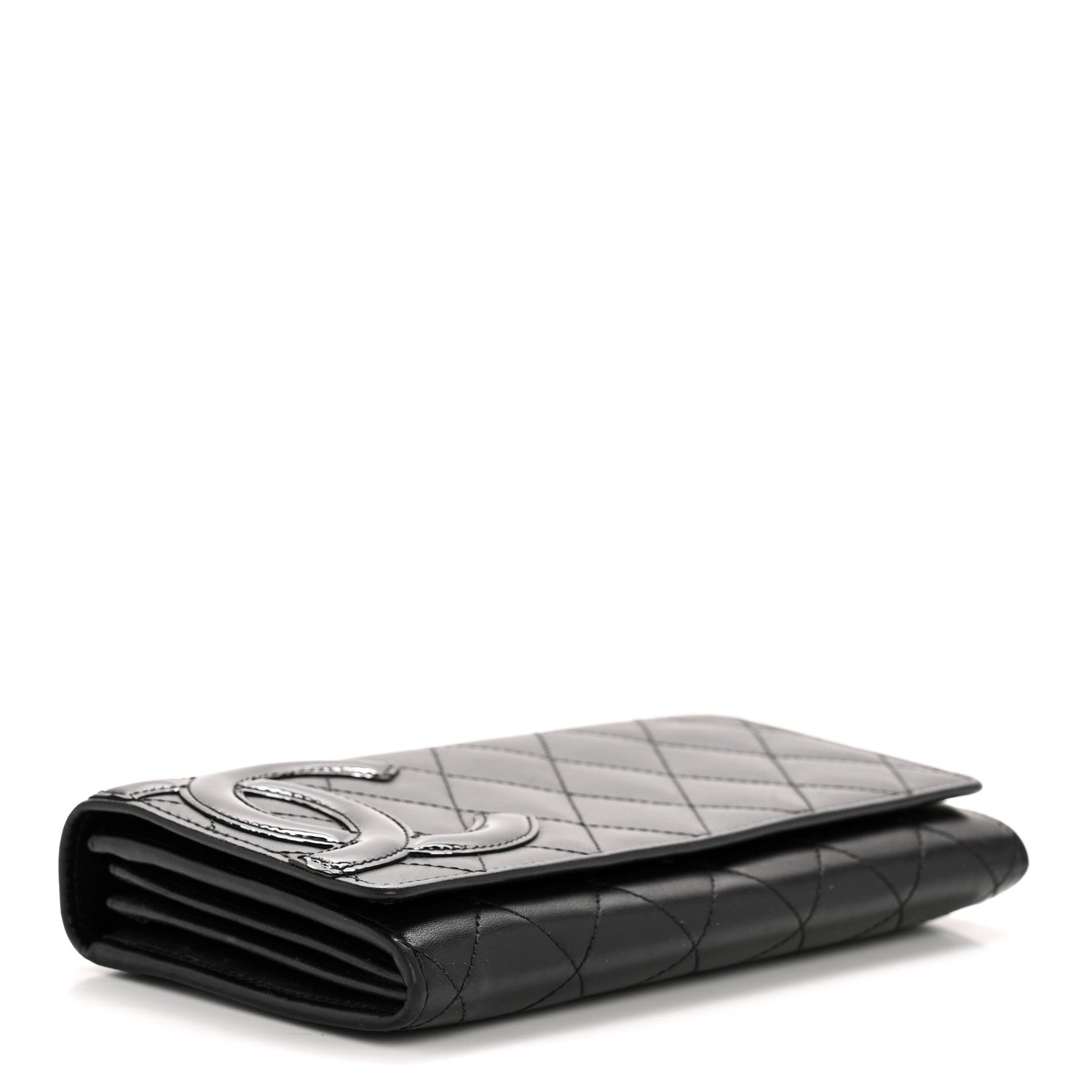 Calfskin Quilted Cambon Long Double Wallet Black