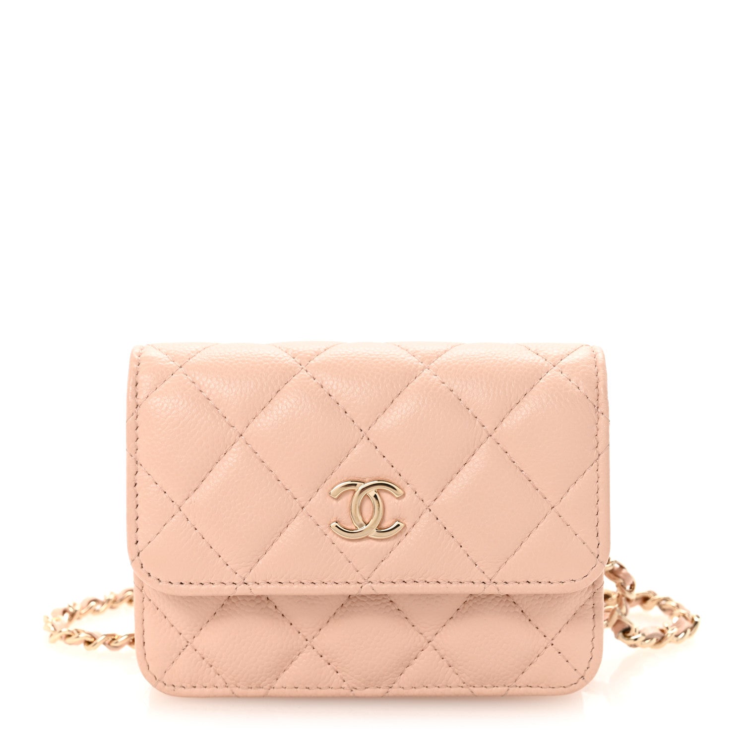 Caviar Quilted Mini Chain Belt Bag Light Beige