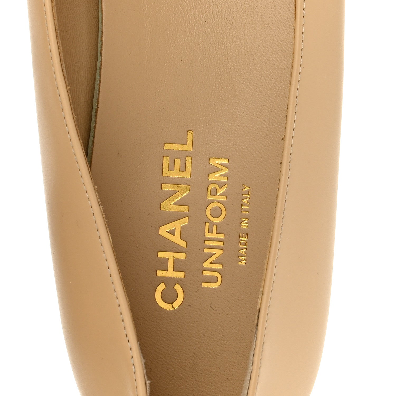 Lambskin Cap Toe CC Uniform Ballerina Flats 40 Beige Black