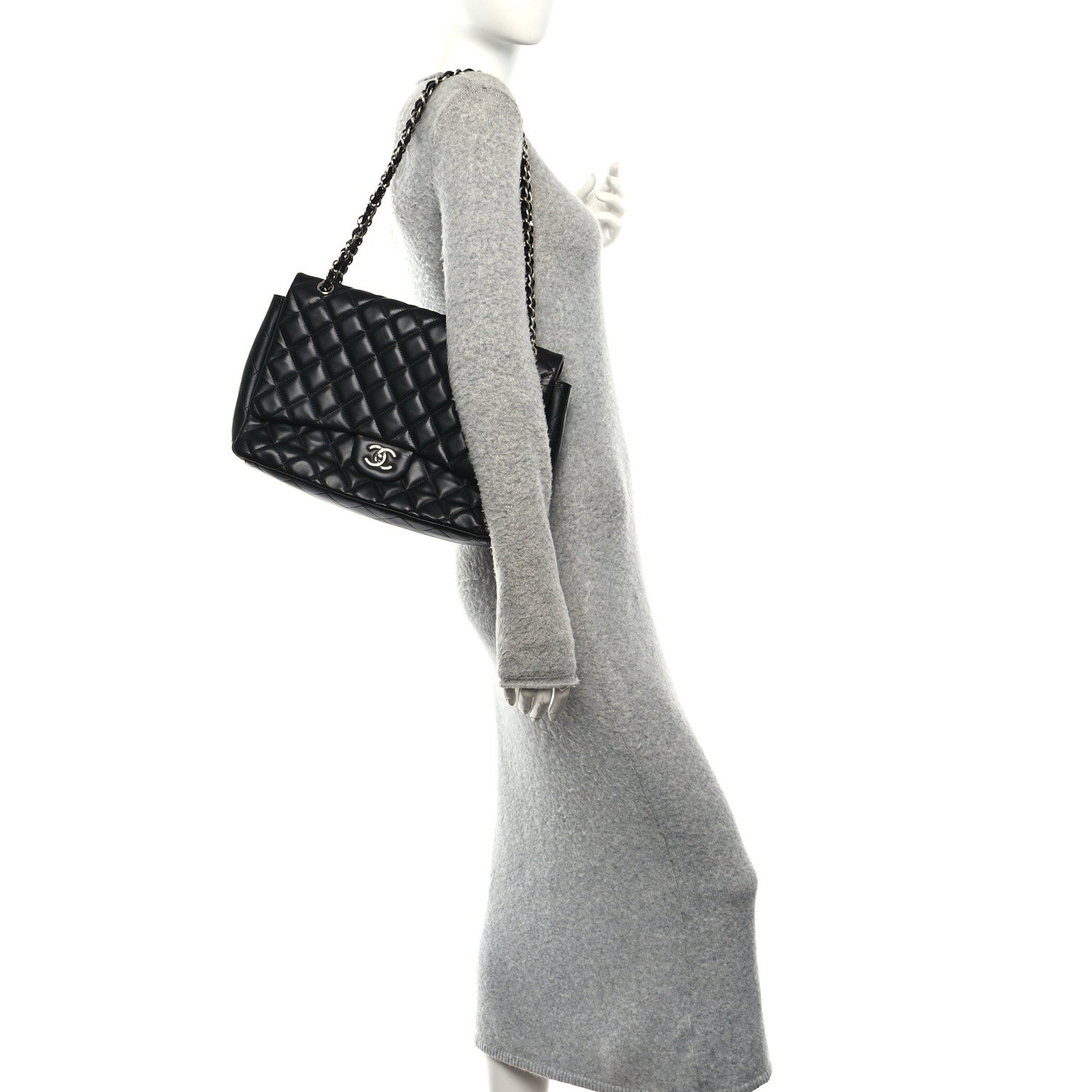 Lambskin Quilted Maxi Single Flap Black