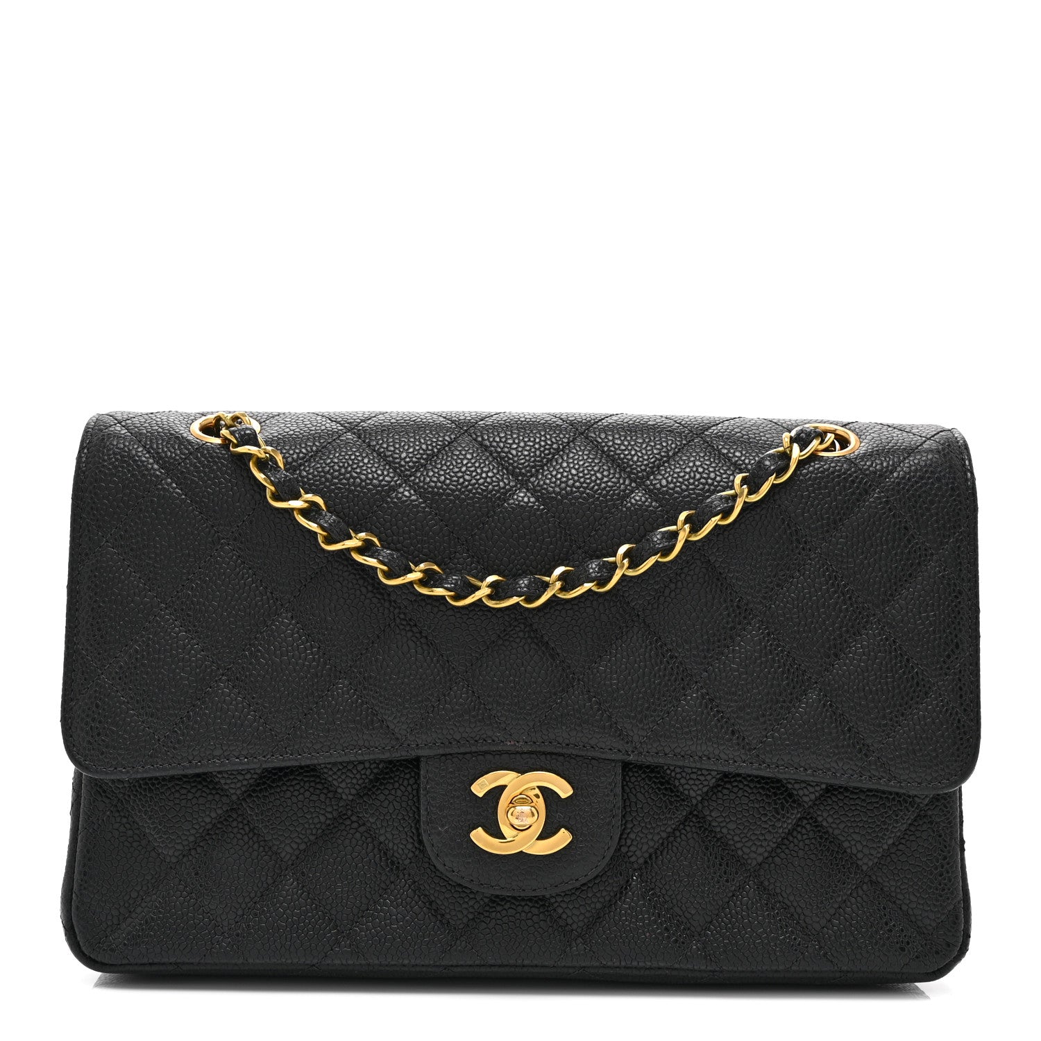 Caviar Quilted Medium Double Flap Black