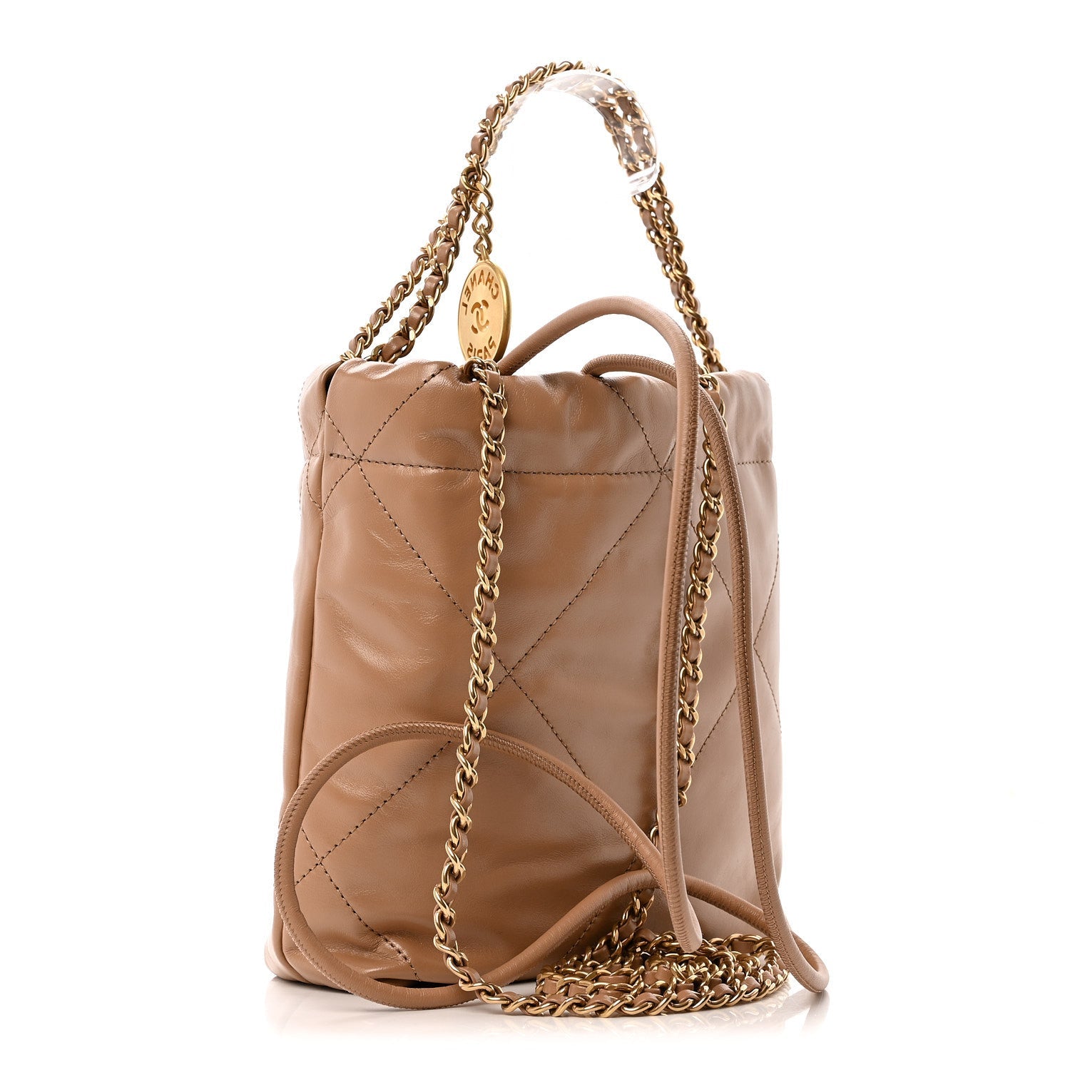 Shiny Calfskin Quilted Mini Chanel 22 Dark Beige