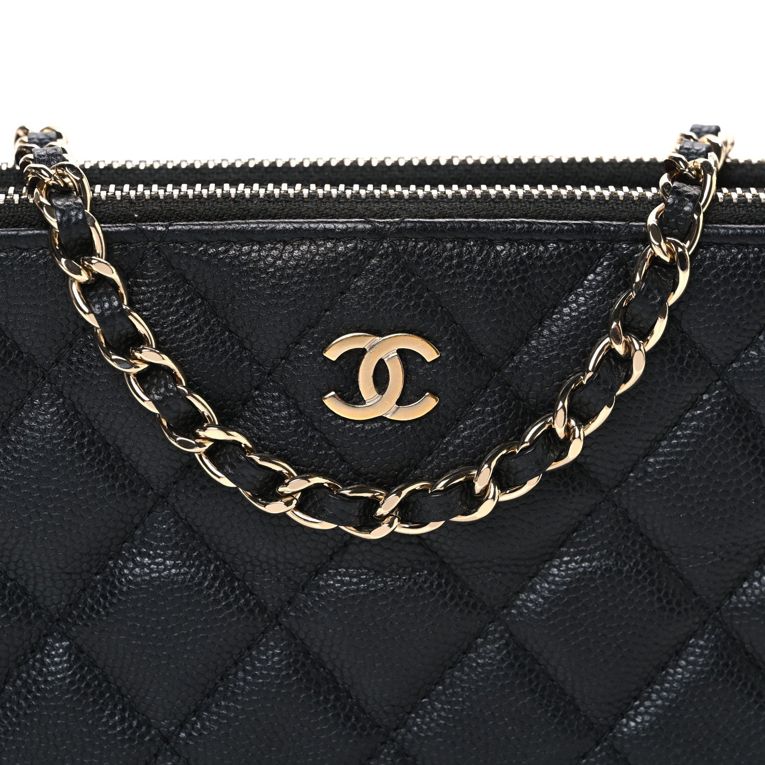 Caviar Quilted Small Clutch With Chain Black