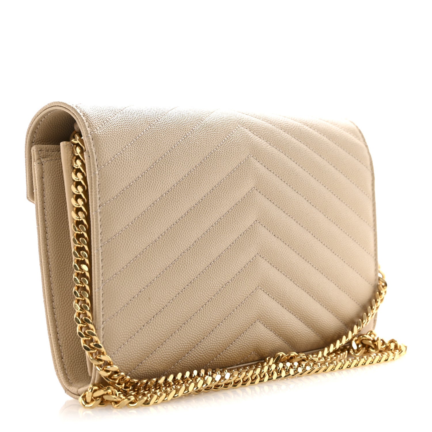 Grain De Poudre Matelasse Chevron Cassandre Chain Wallet Nude Powder