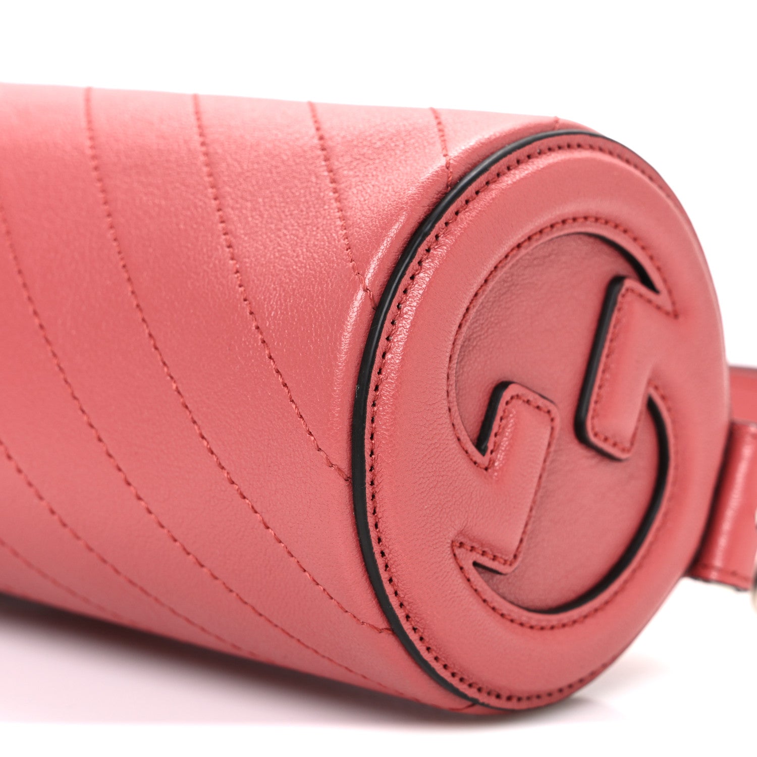 Sakai Be Green Calfskin Diagonal Stitched Mini Blondie Barrel Shoulder Bag Pink