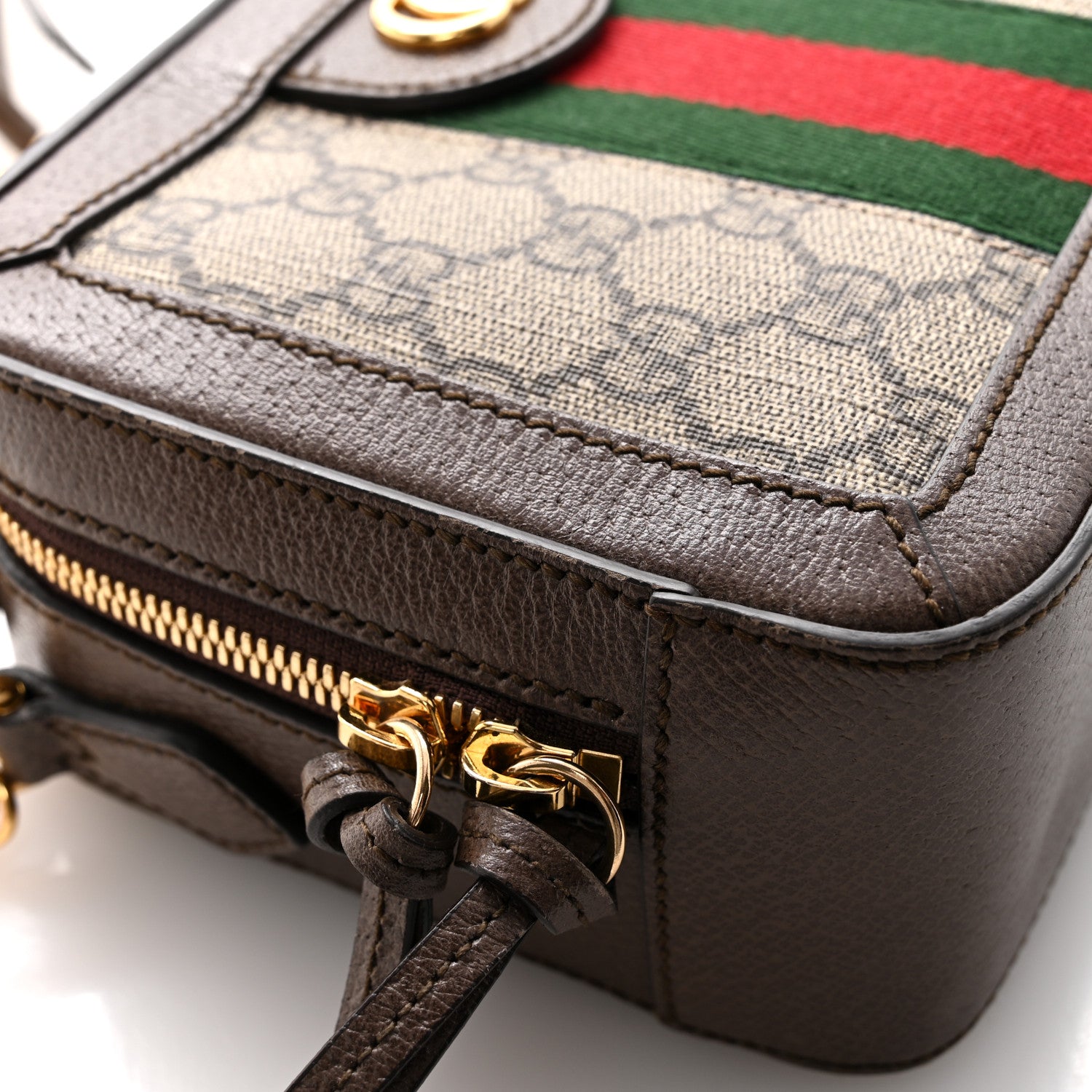 GG Supreme Monogram Mini Ophidia Top Handle Shoulder Bag Brown