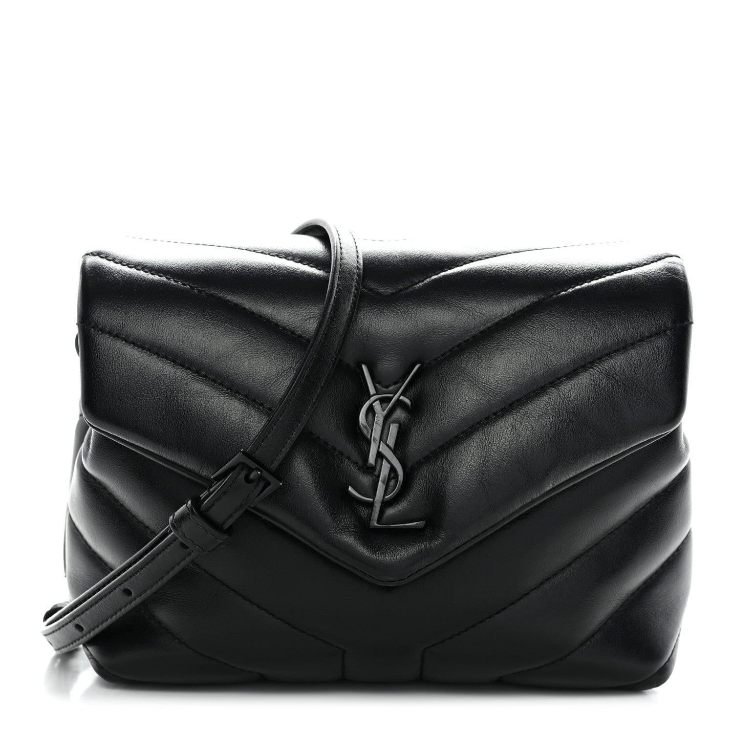 Calfskin Y Quilted Monogram Monochrome Toy Loulou Crossbody Bag Black