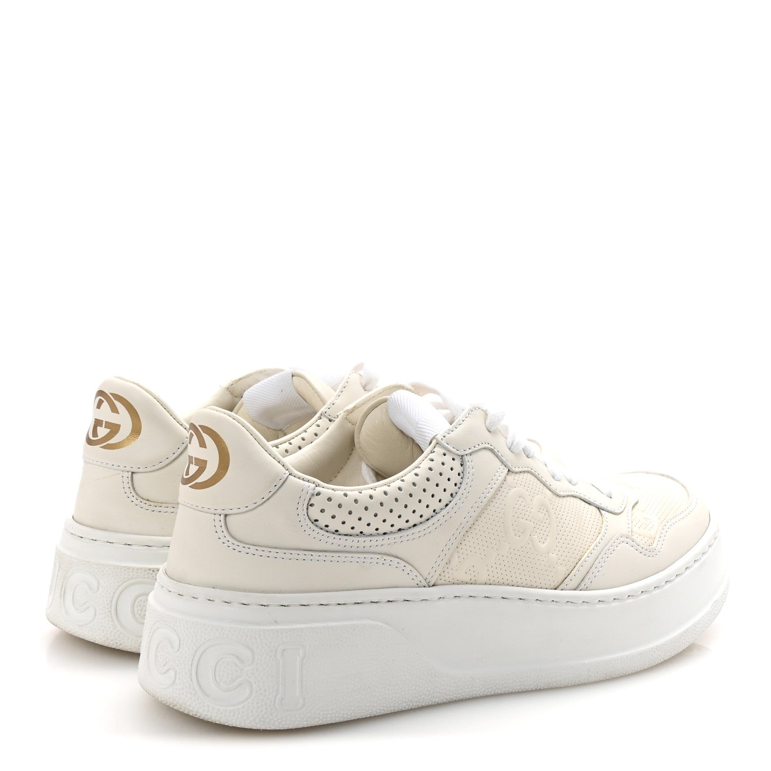Calfskin GG Tennis Embossed Perforated Womens Platform 55mm Sneakers 38 Great White