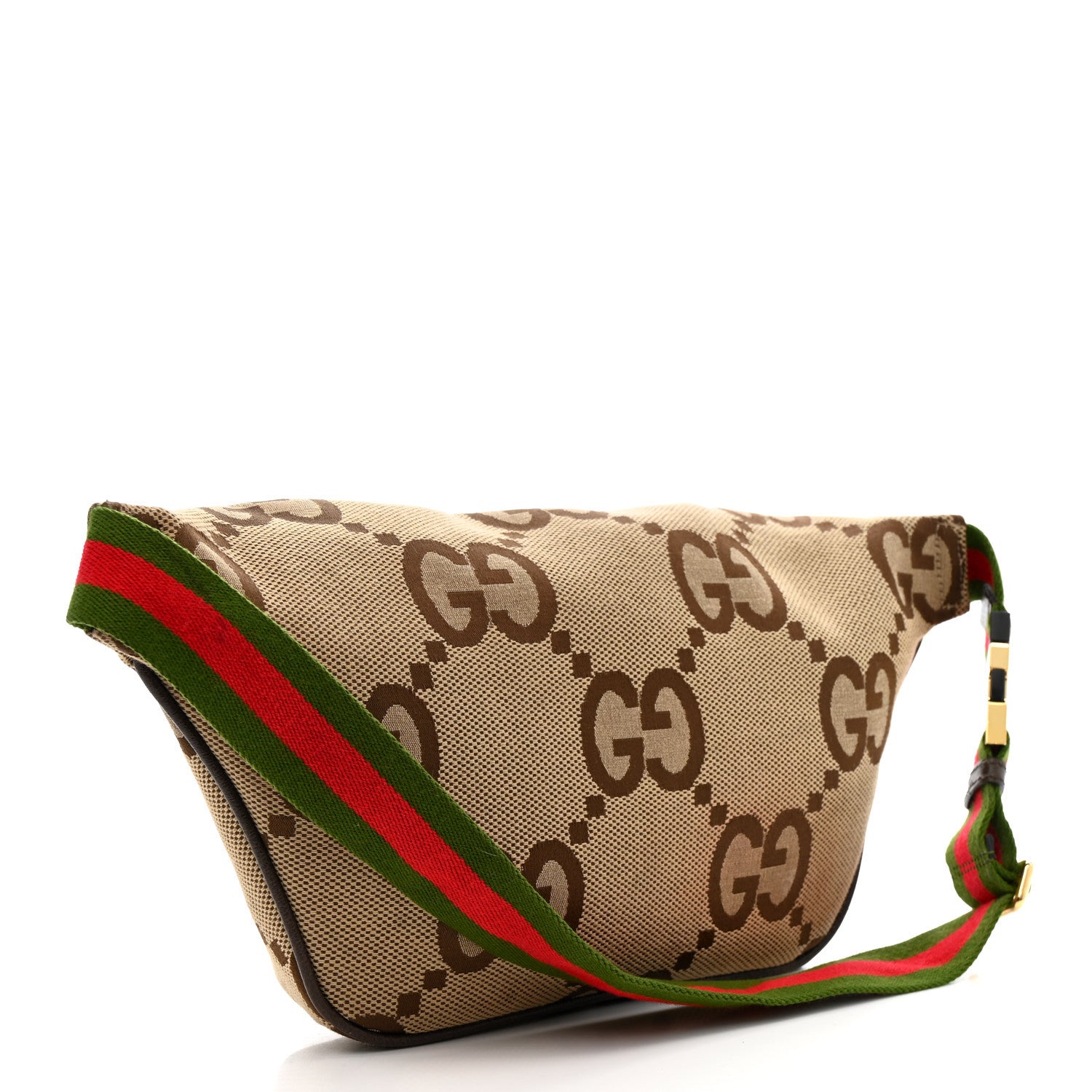 Monogram Jumbo GG Textured Dollar Calfskin Web Belt Bag Camel Ebony New Acero