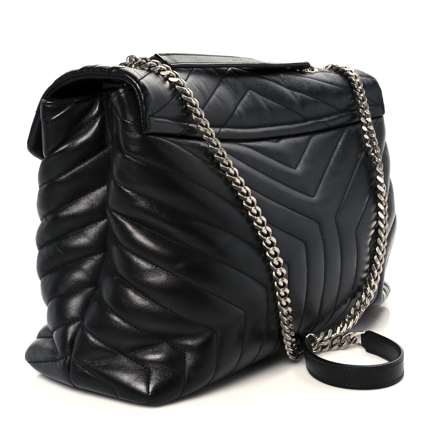 Calfskin Y Quilted Monogram Large Loulou Chain Satchel Black