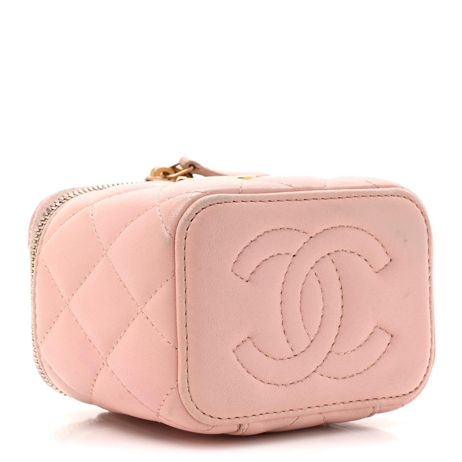 Lambskin Quilted Mini Sweet Camellia Vanity Case With Chain Pink