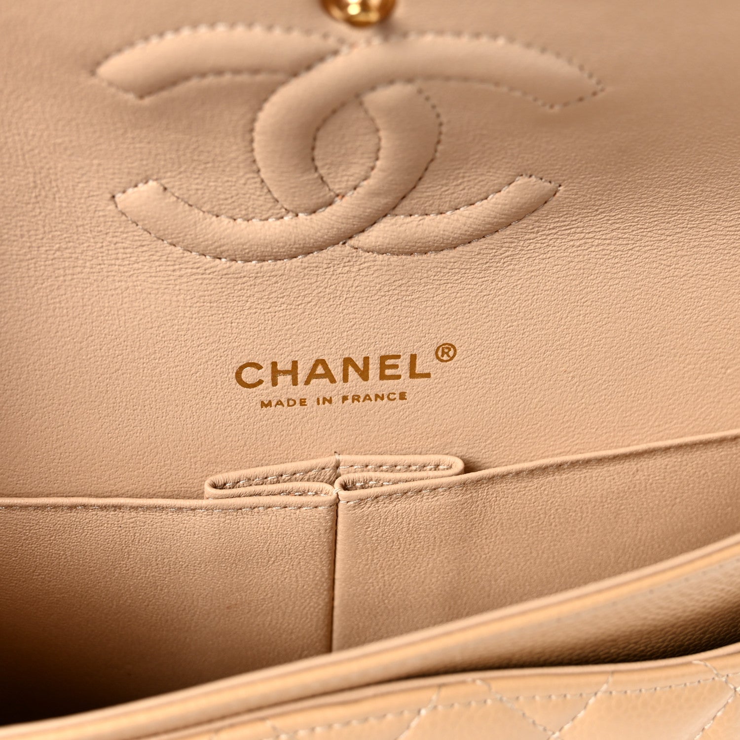 Caviar Quilted Medium Double Flap Beige