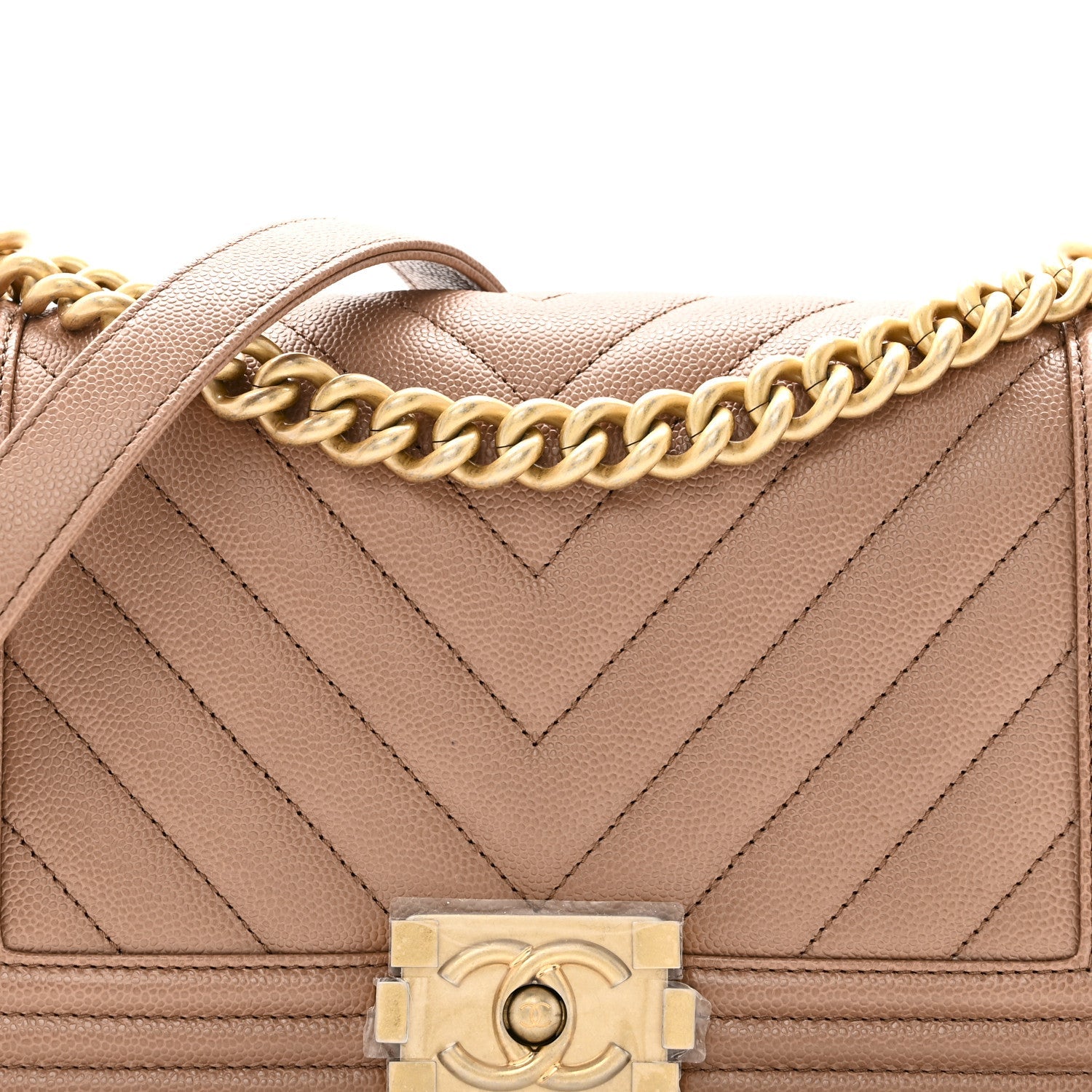 Caviar Chevron Quilted Medium Boy Flap Light Brown