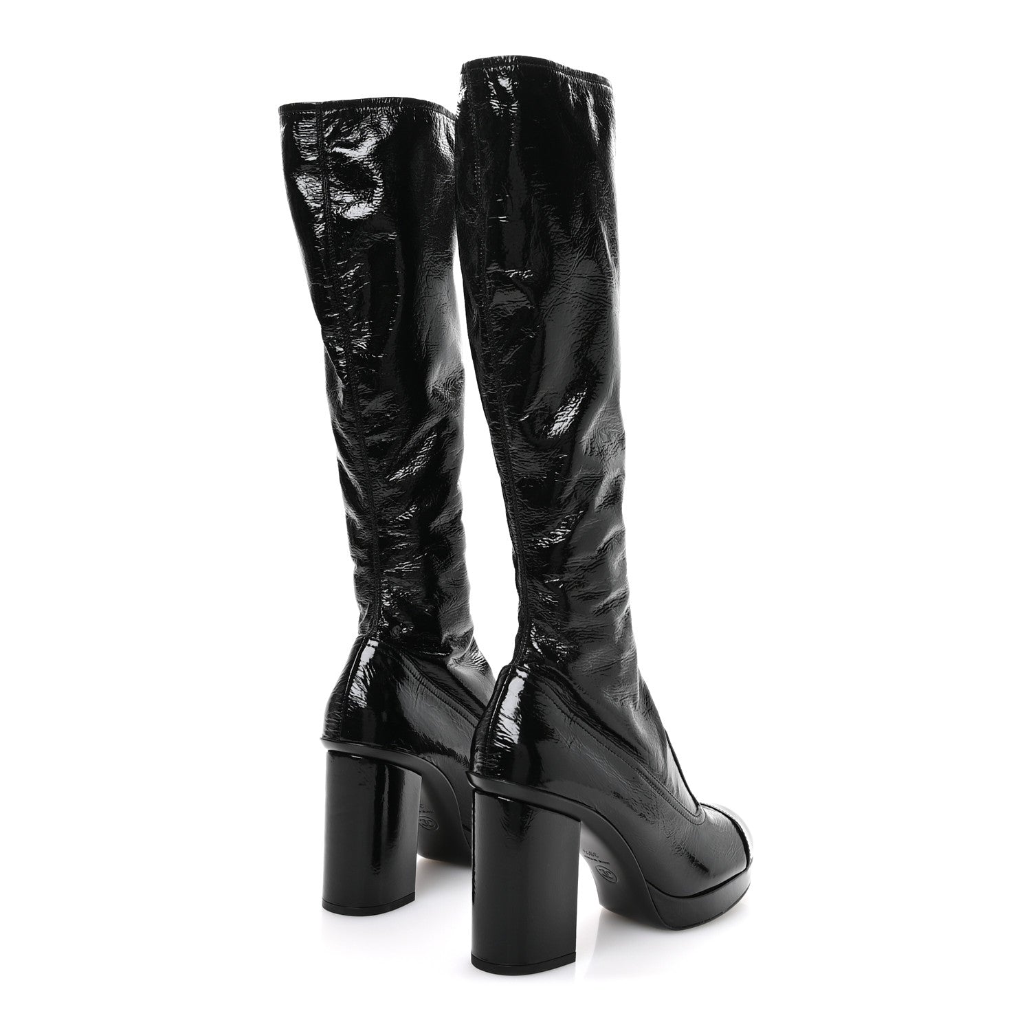 Crumpled Patent High Boots 39.5 Black
