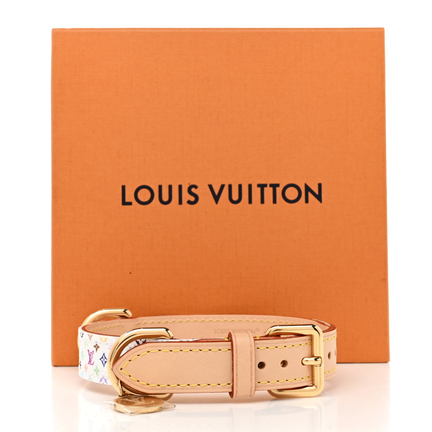 LV X TM Monogram Multicolor Dog Collar PM White