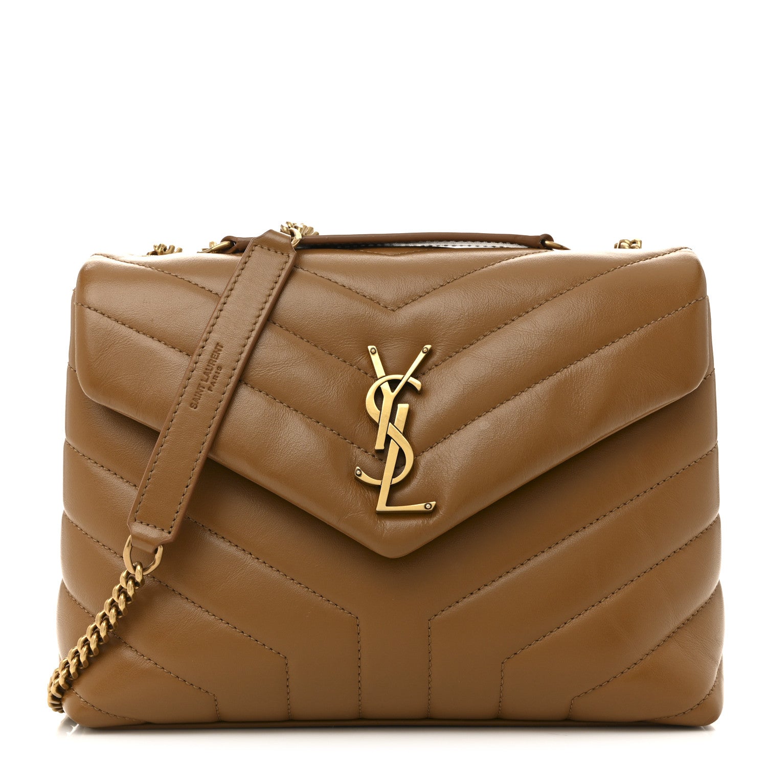 Calfskin Y Quilted Monogram Small Loulou Chain Satchel Dark Natural