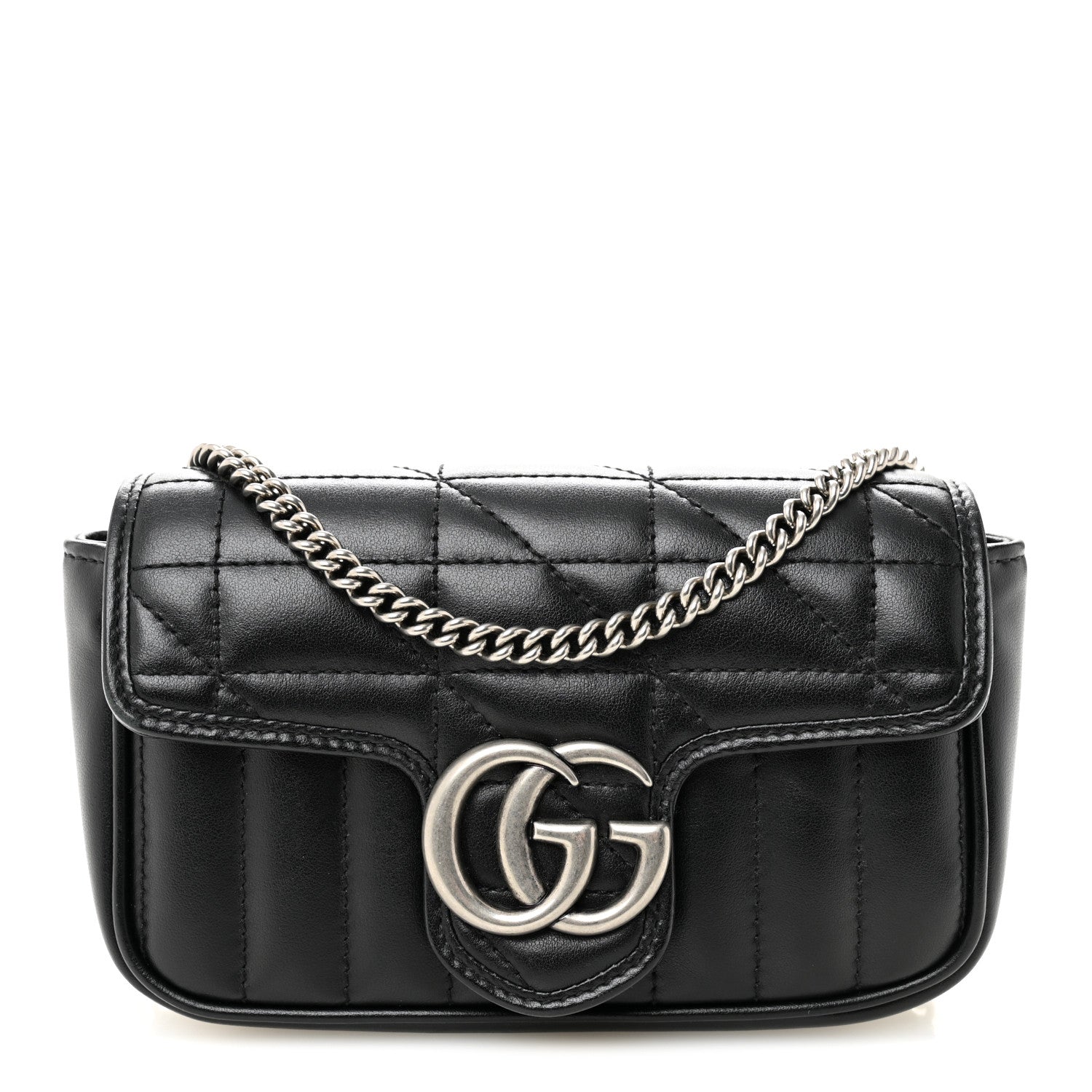 Calfskin Matelasse Aria Super Mini GG Marmont Shoulder Bag Black