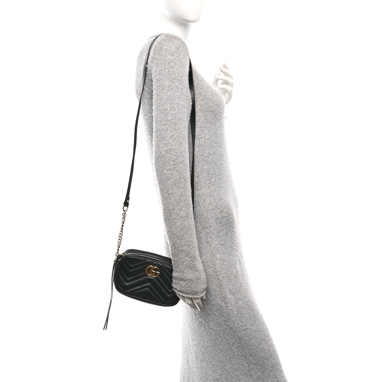 Calfskin Matelasse Mini GG Marmont Chain Shoulder Bag Black