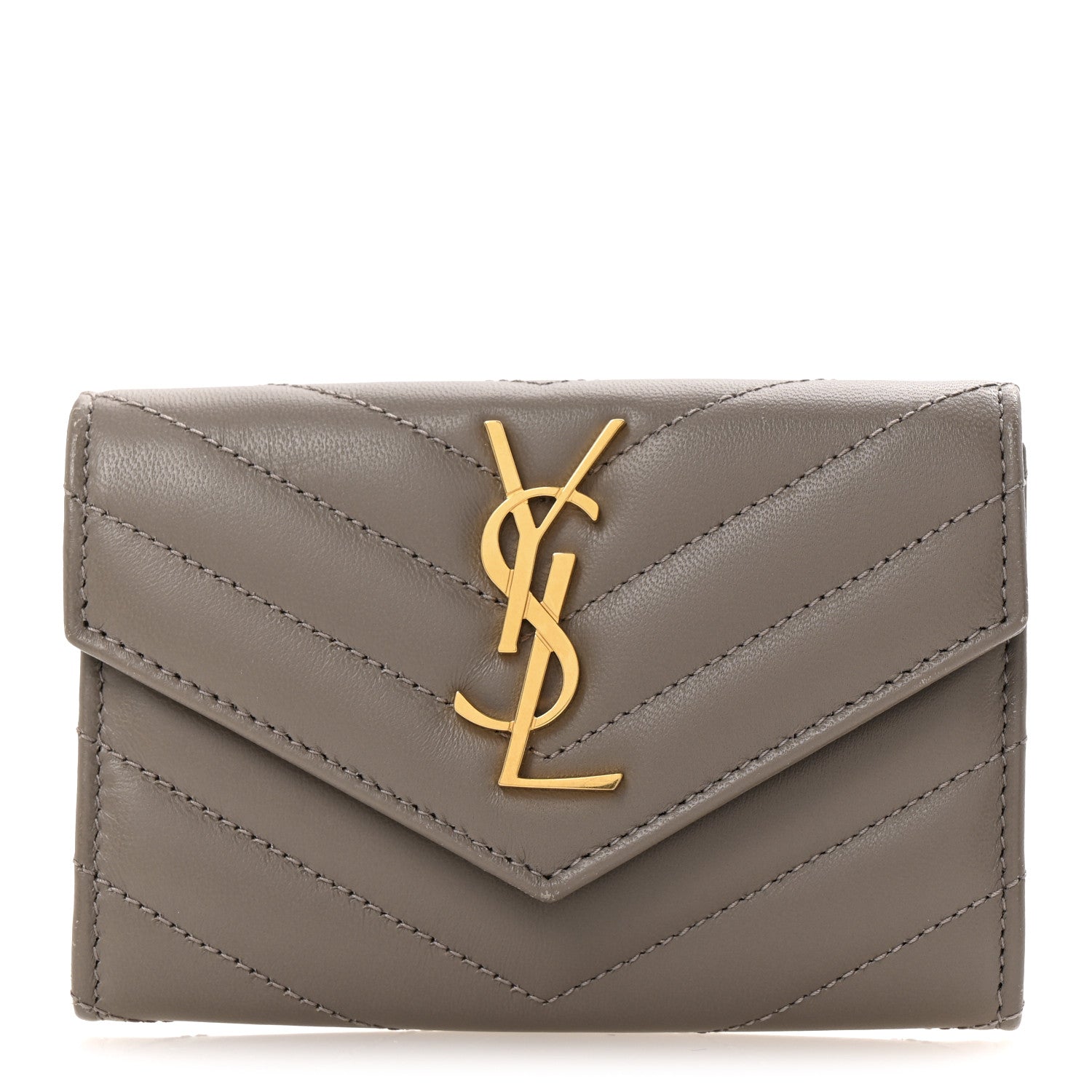 Lambskin Matelasse Chevron Small Monogram Envelope Wallet Dark Beige
