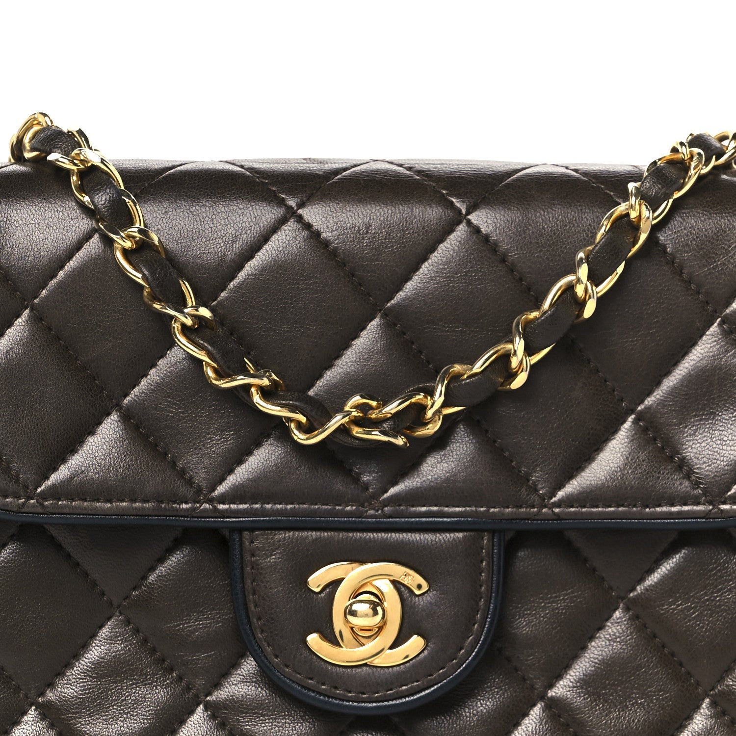 Lambskin Quilted Mini Square Flap Bag Dark Brown