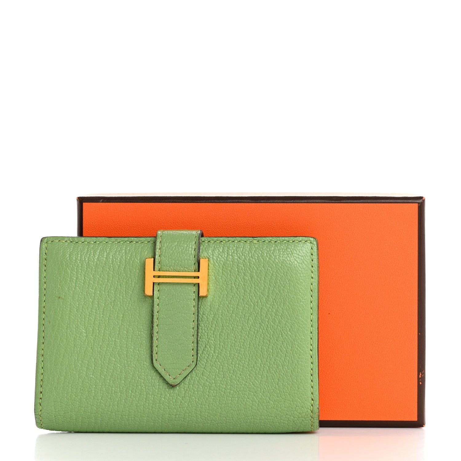 Chevre Mysore Bearn Card Holder Wallet Vert Criquet
