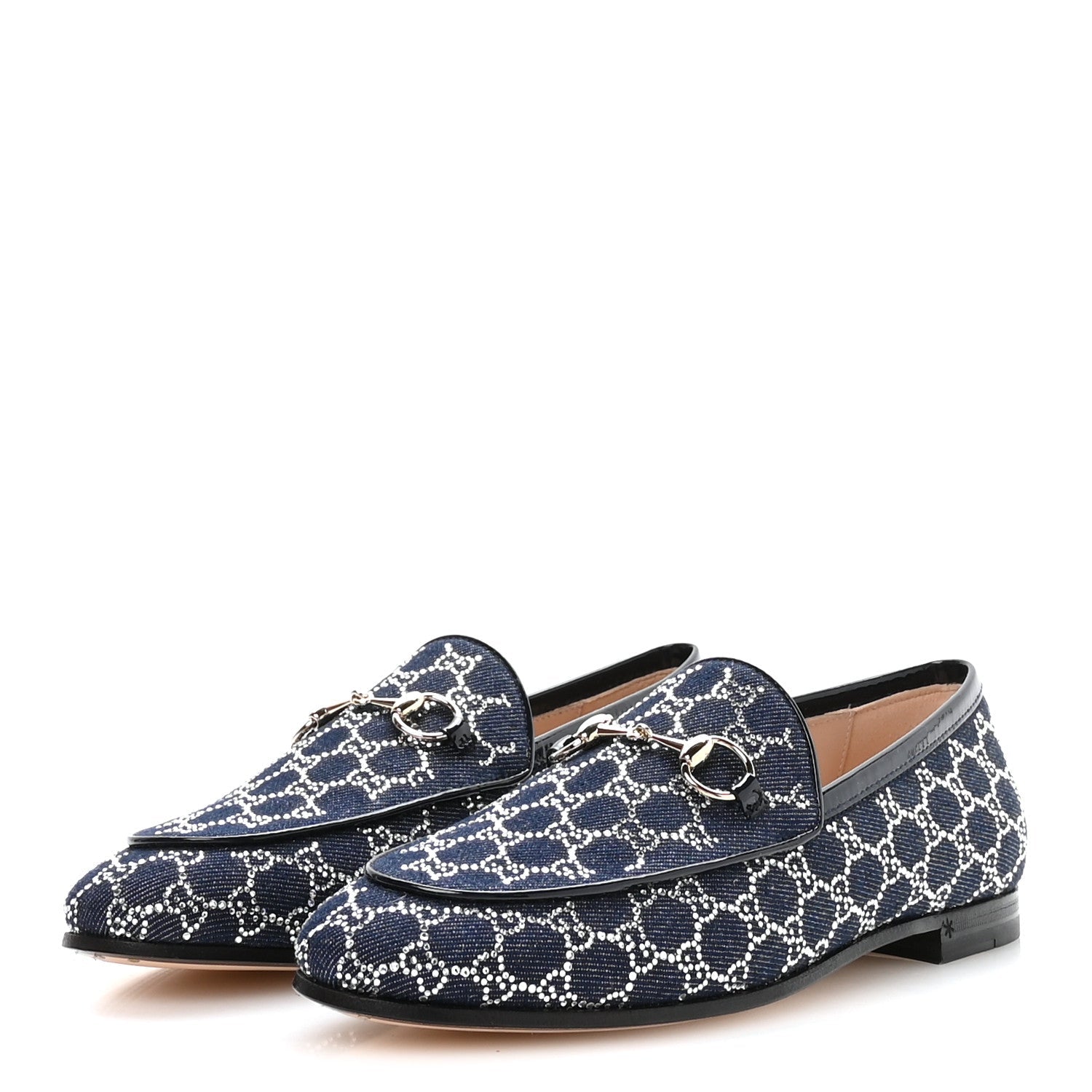 Denim Crystal GG Monogram Horsebit Womens Jordaan Loafers 37 Deep Blue Blue Milad