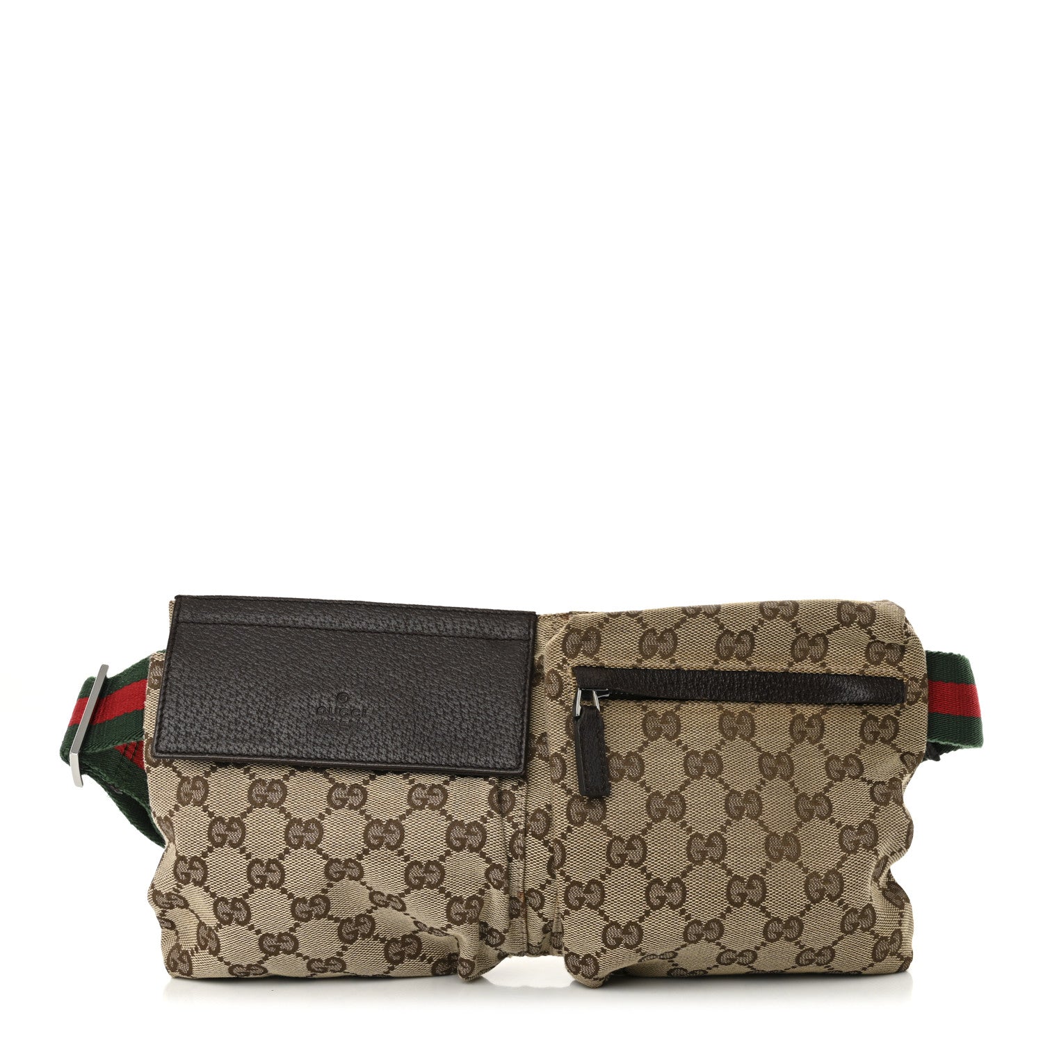 GG Monogram Web Double Pocket Belt Bag Dark Brown