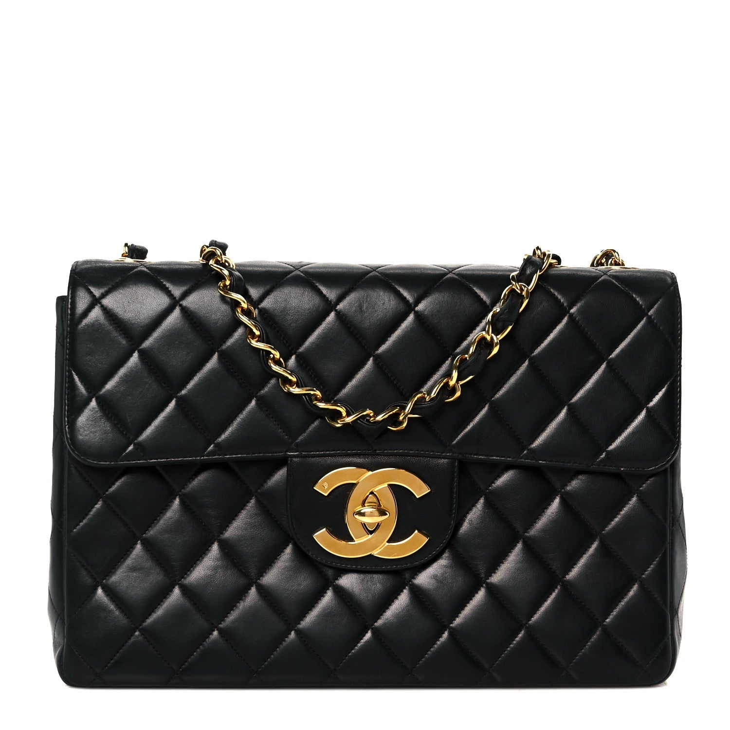 Lambskin Quilted XL Jumbo Single Flap Black