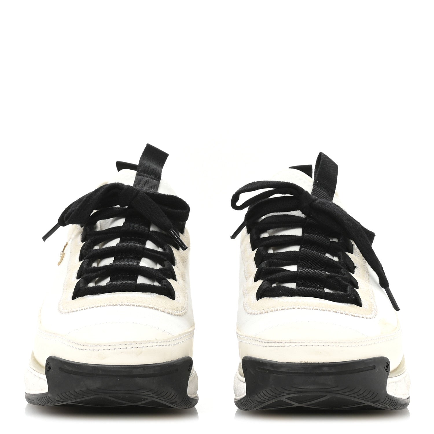 Velvet Calfskin Mixed Fibers CC Sneakers 38 Ivory Black