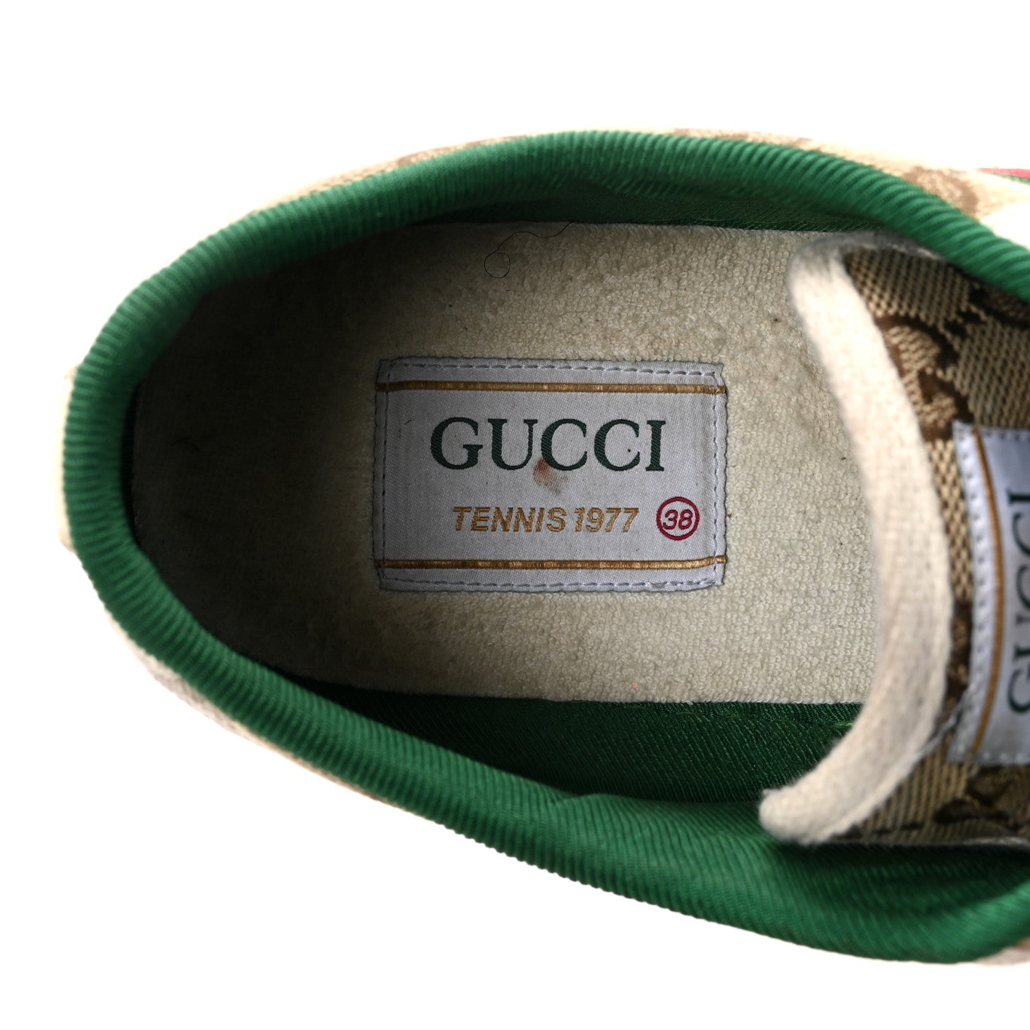 GG Monogram Web Womens 1977 Tennis Sneakers 38 Beige Ebony Mystic White
