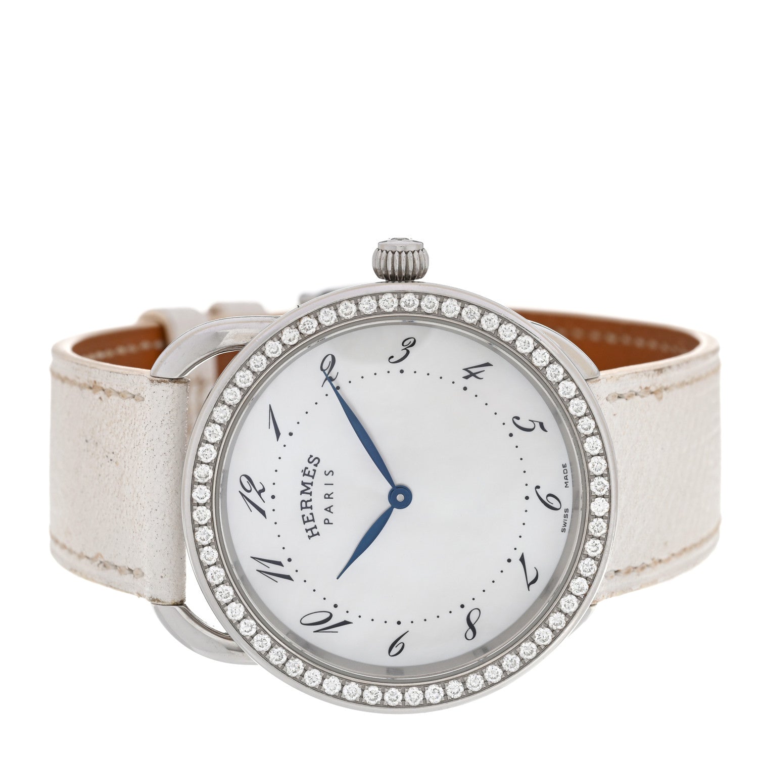 Stainless Steel Epsom Diamond Bezel Mother of Pearl 38mm Arceau Quartz Watch Blanc