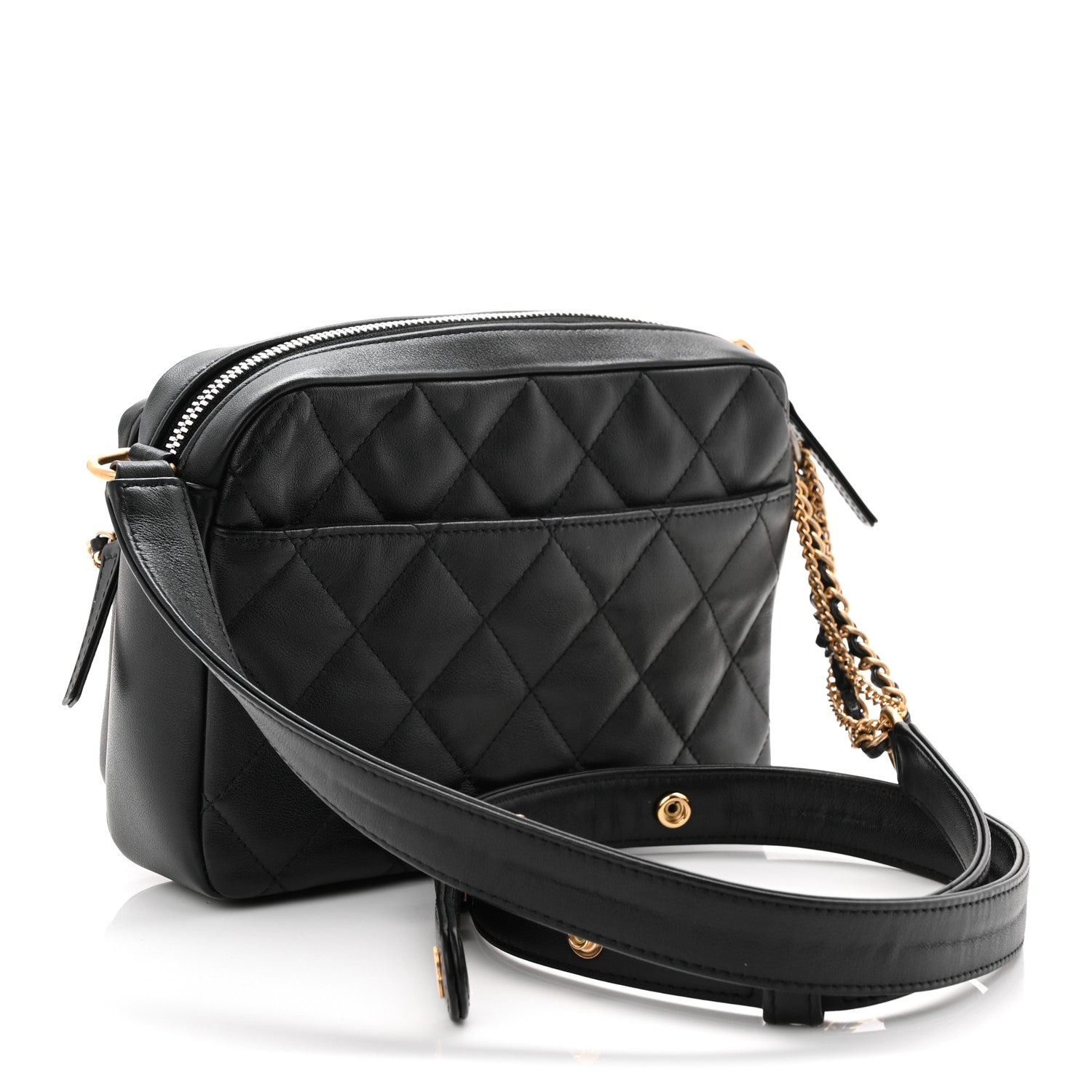 Calfskin Quilted Small Camera Case Black