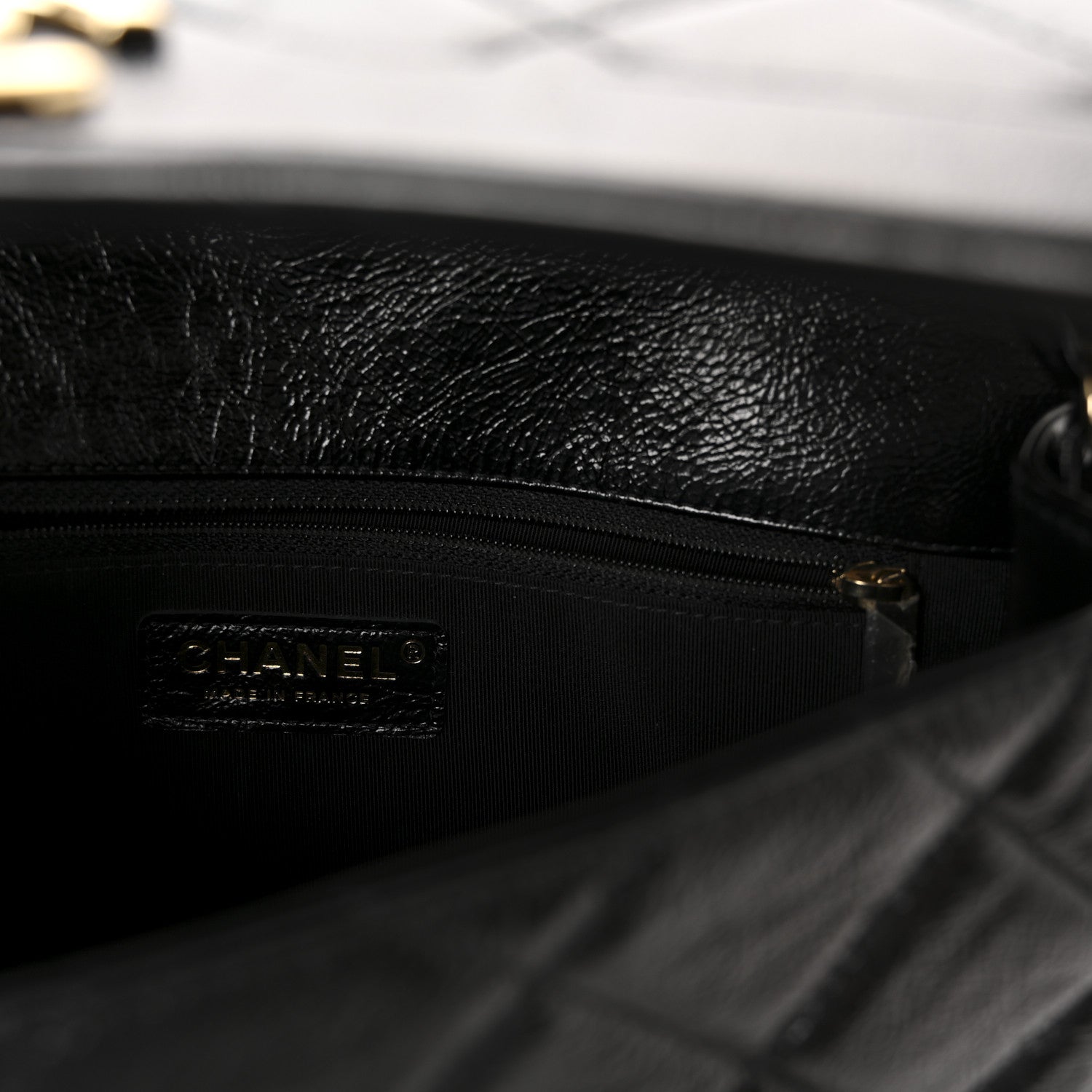 Crumpled Glazed Lambskin Quilted Small Flap Black