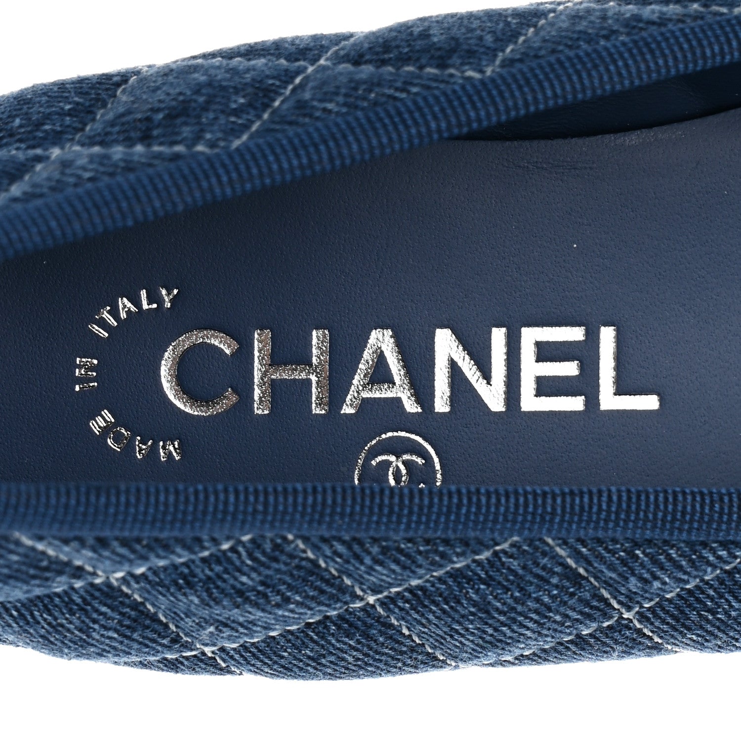 Washed Denim Quilted Cap Toe CC Ballerina Flats 36.5 Blue