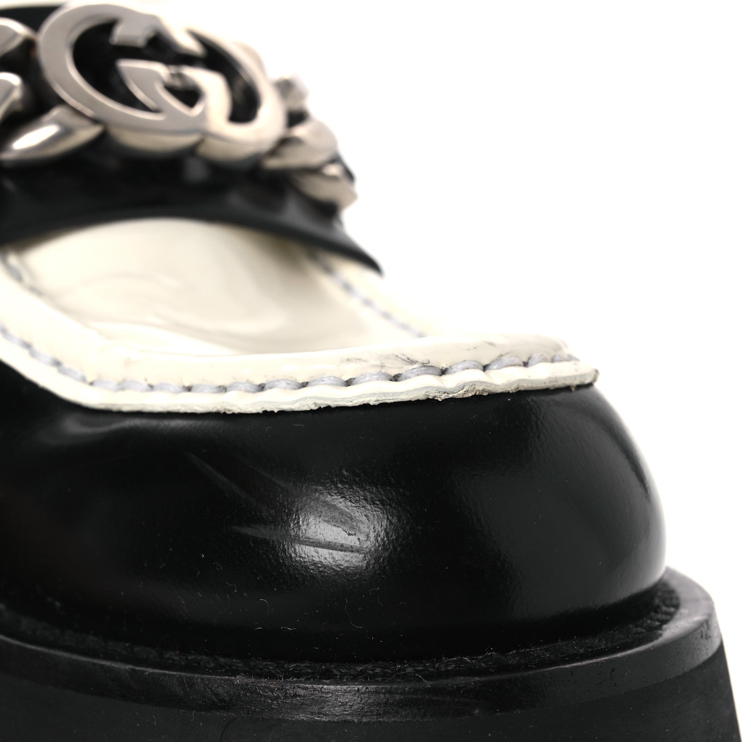 Cordovan Lux Womens Interlocking G Platform Lug Sole Loafers 36 Black Off White