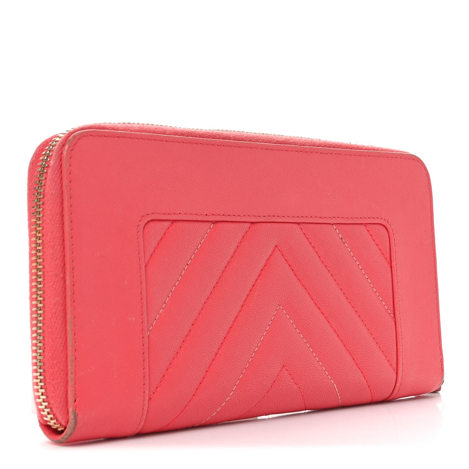 Sheepskin Chevron Quilted Mademoiselle Vintage Zip Around Wallet Pink