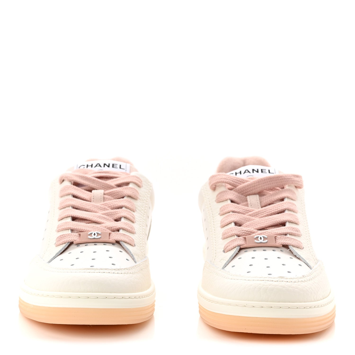 Grained Calfskin Fabric Womens Logo Sneakers 37 White Light Pink