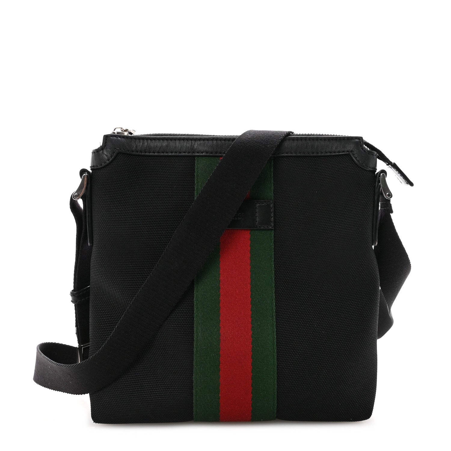 Techno Canvas Selleria Calfskin Web Small Flat Messenger Bag Black