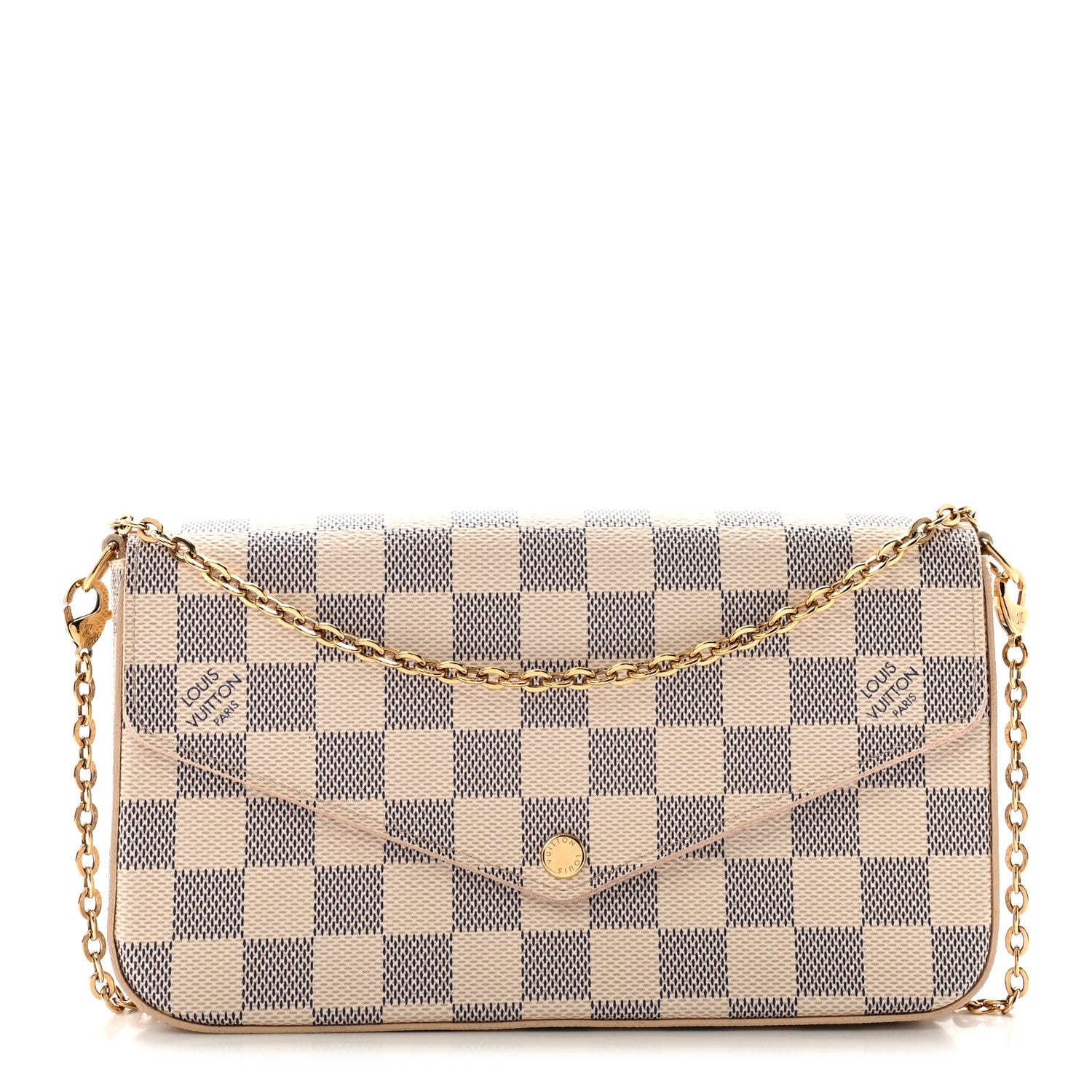 Damier Azur Pochette Felicie Chain Wallet Rose Ballerine