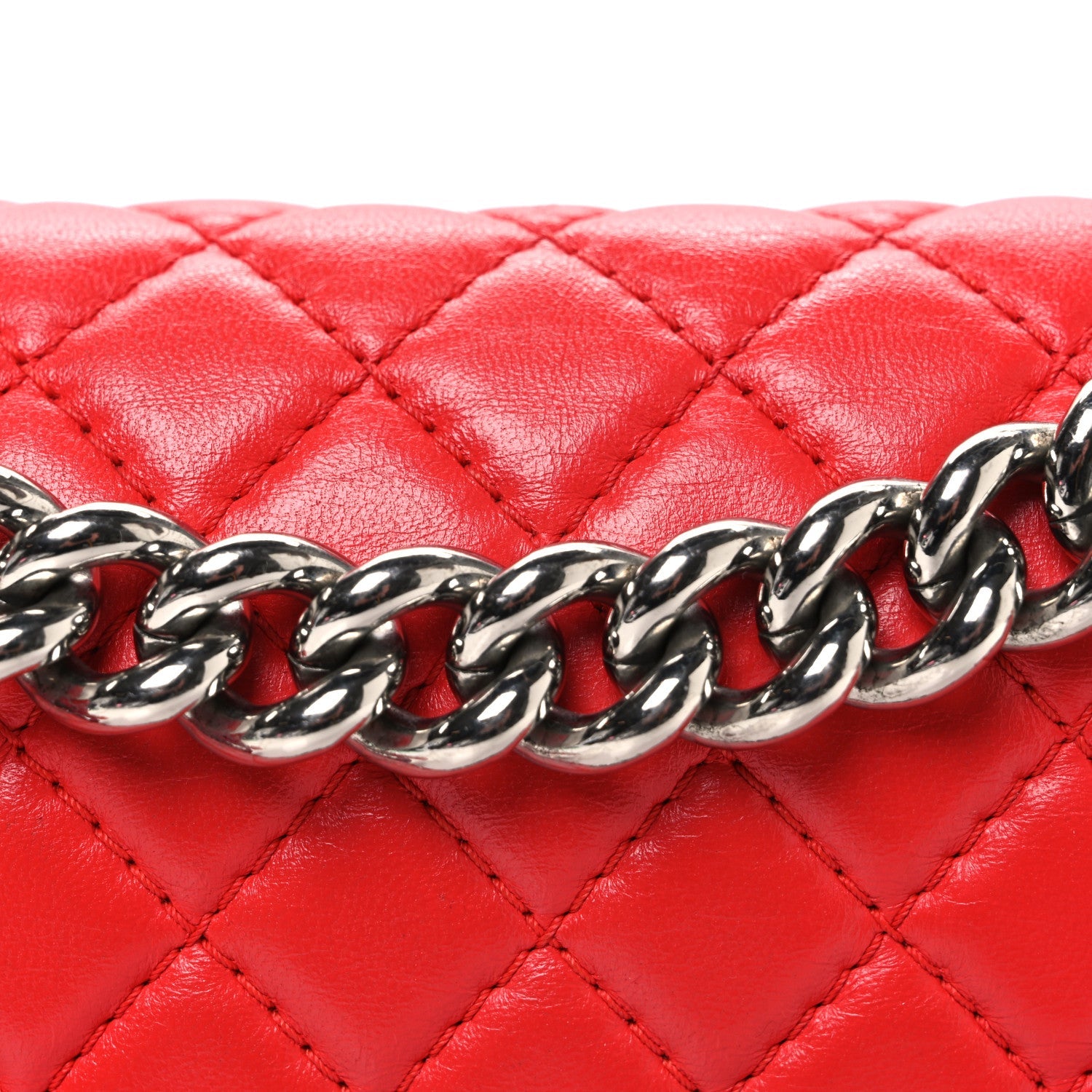 Lambskin Rubber Quilted Medium Two Tone Boy Flap Red Black