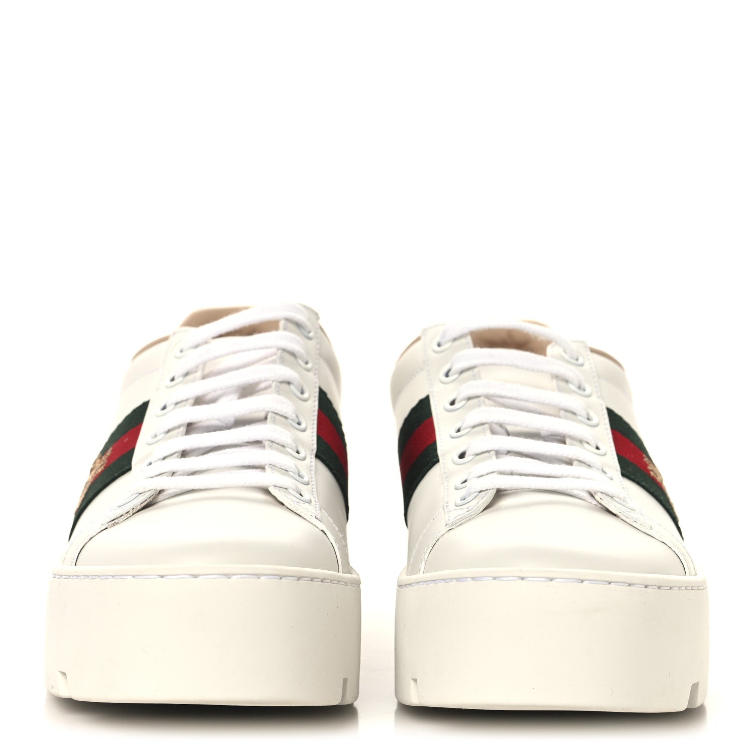 Calfskin Web Bee Embroidered Womens Ace Platform Sneakers 37.5 White