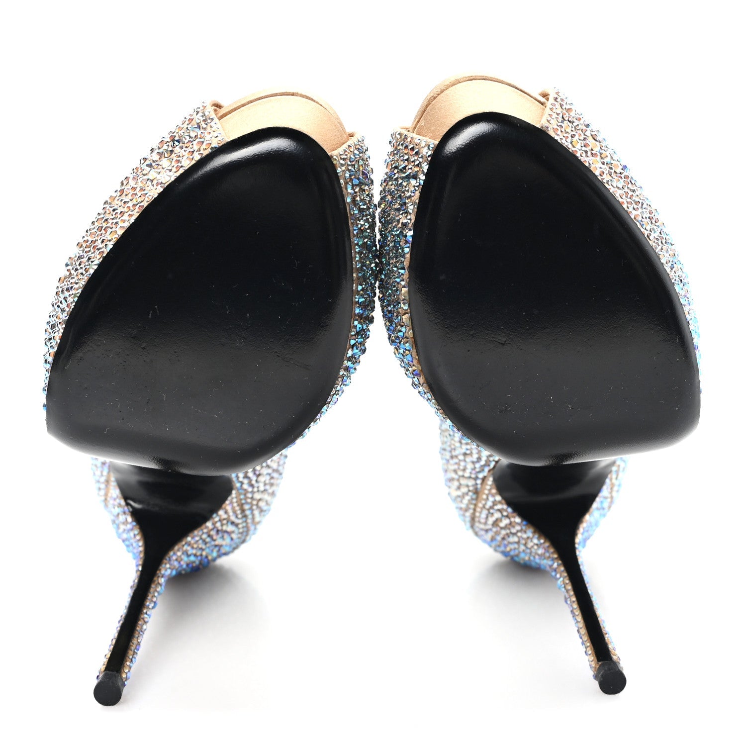Satin Crystal Sofia Etoile Peep Toe Pumps 38 Blue