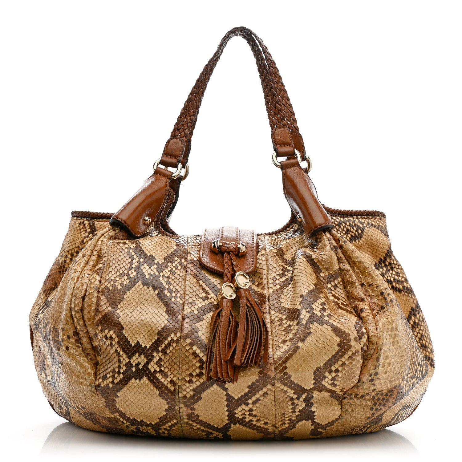Snakeskin Medium Indy Top Handle Hobo Brown Beige