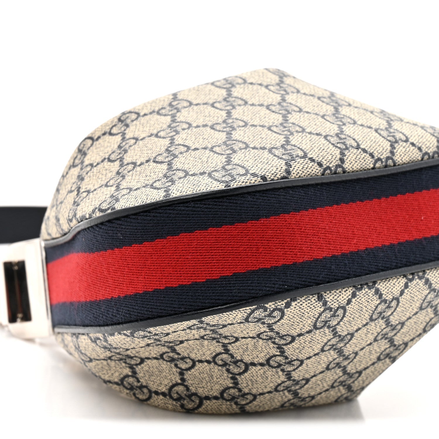 GG Supreme Monogram Textured Calfskin Web Small Attache Shoulder Bag Beige Blue